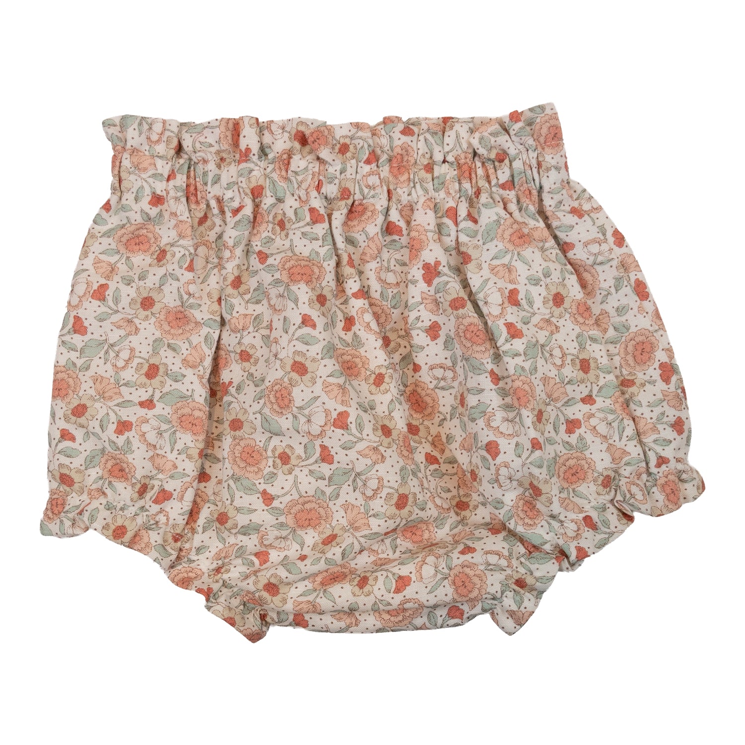 Baby Salmon Sage Floral Linen Bloomers with Bow