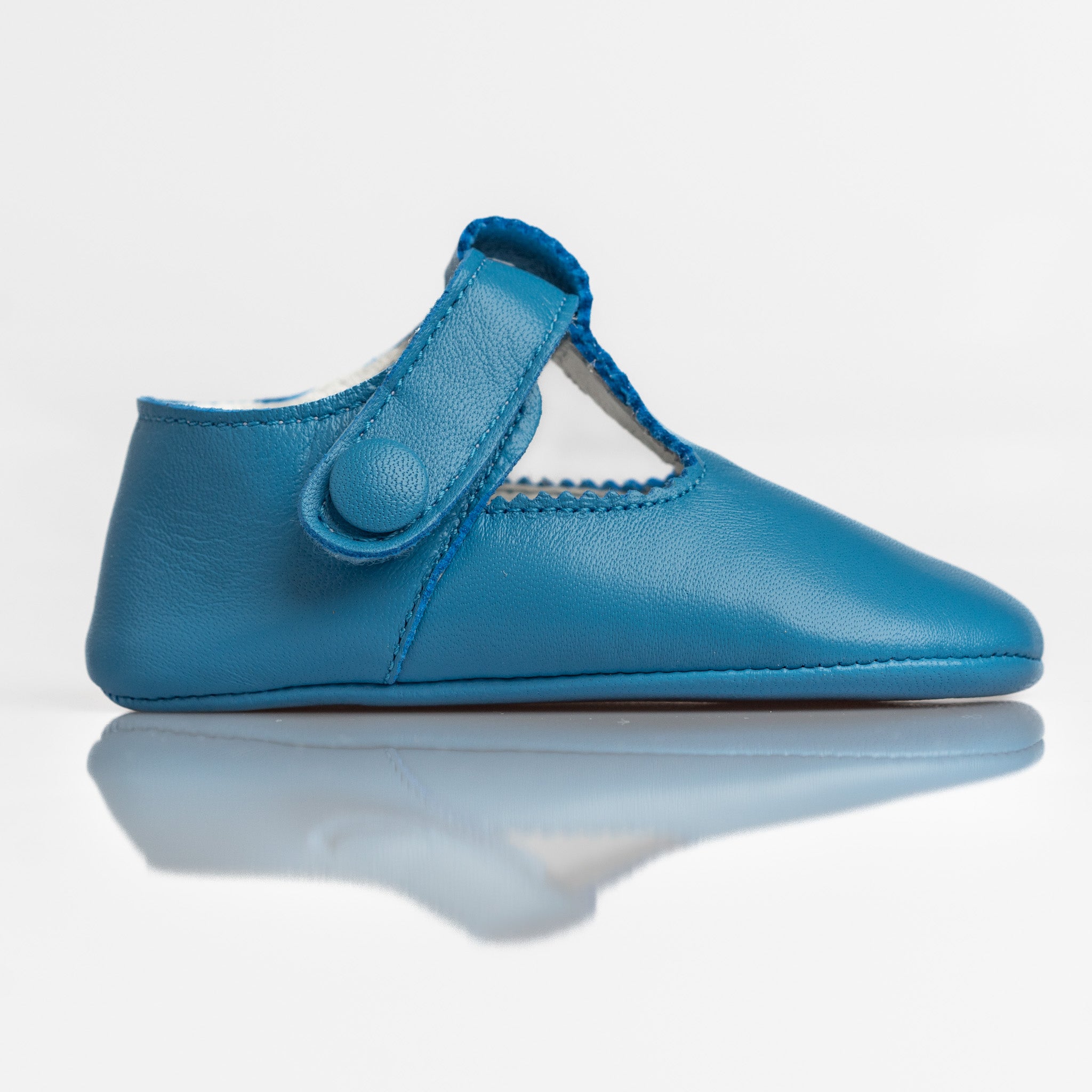Baby Blue Leather T-Bar Pram Shoes