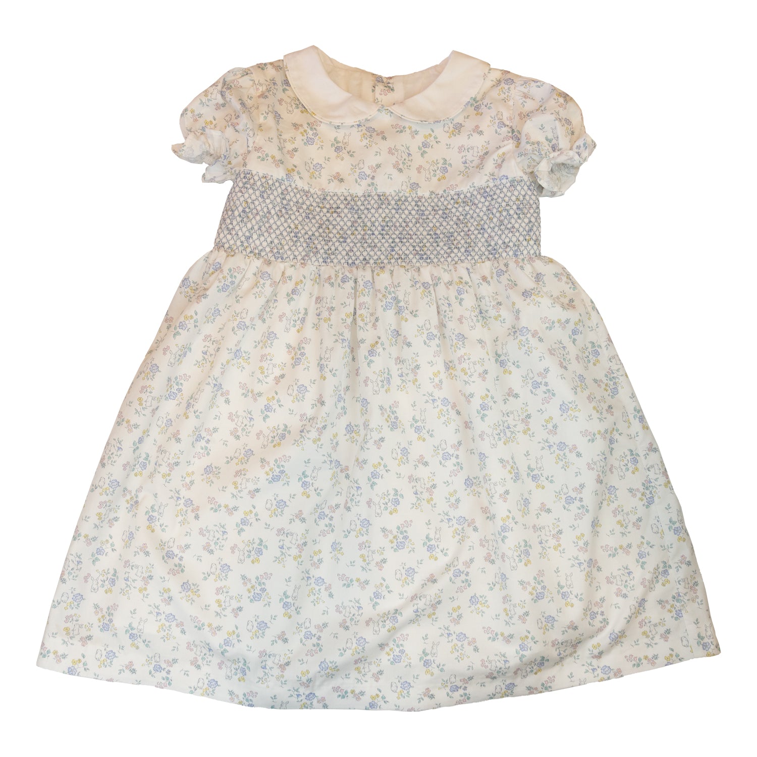 Girl White Bunnies Hand Smocked Dress