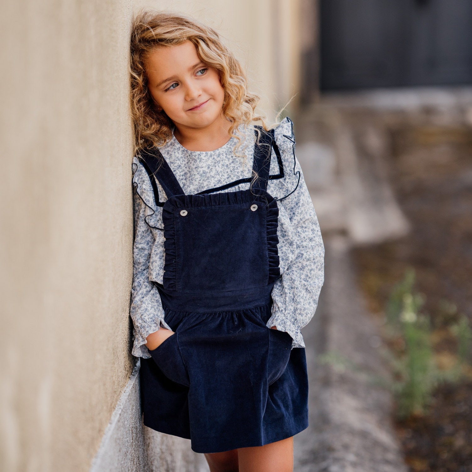 Girl Navy Whisper Cord Pinafore Skirt
