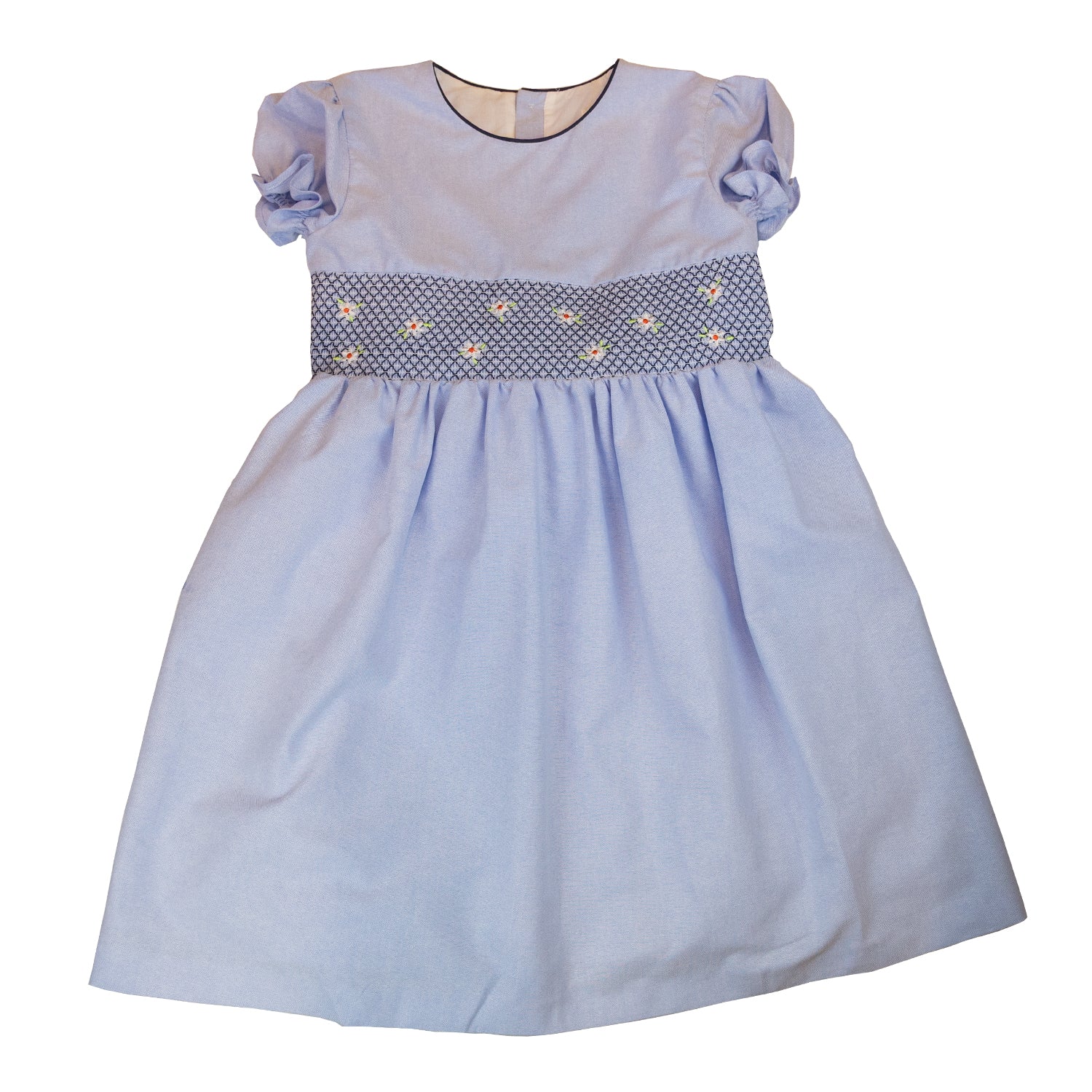 Girl Blue Oxford Hand Smocked Dress