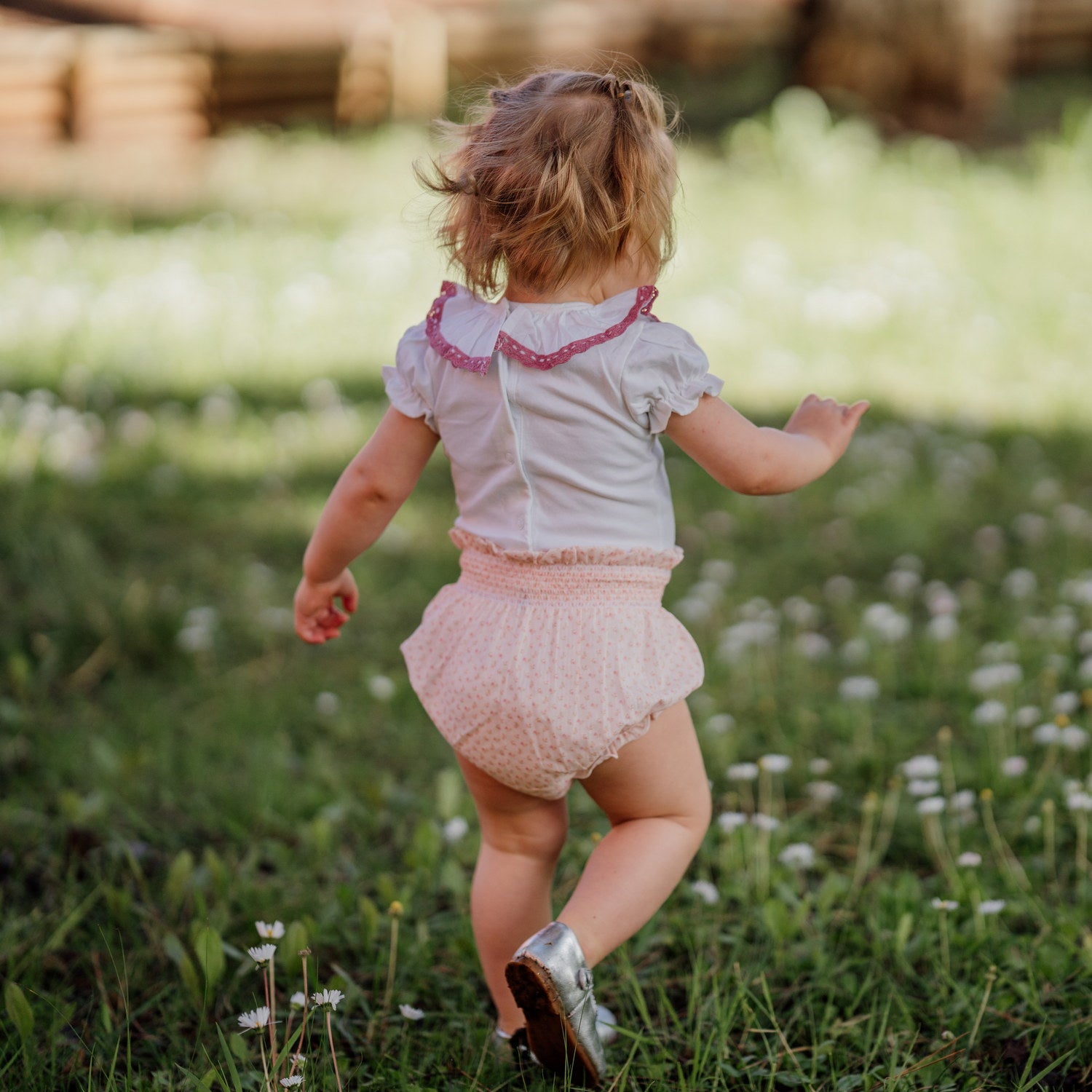 Baby Ditsy Pink Flowers Hand Smocked Bloomers
