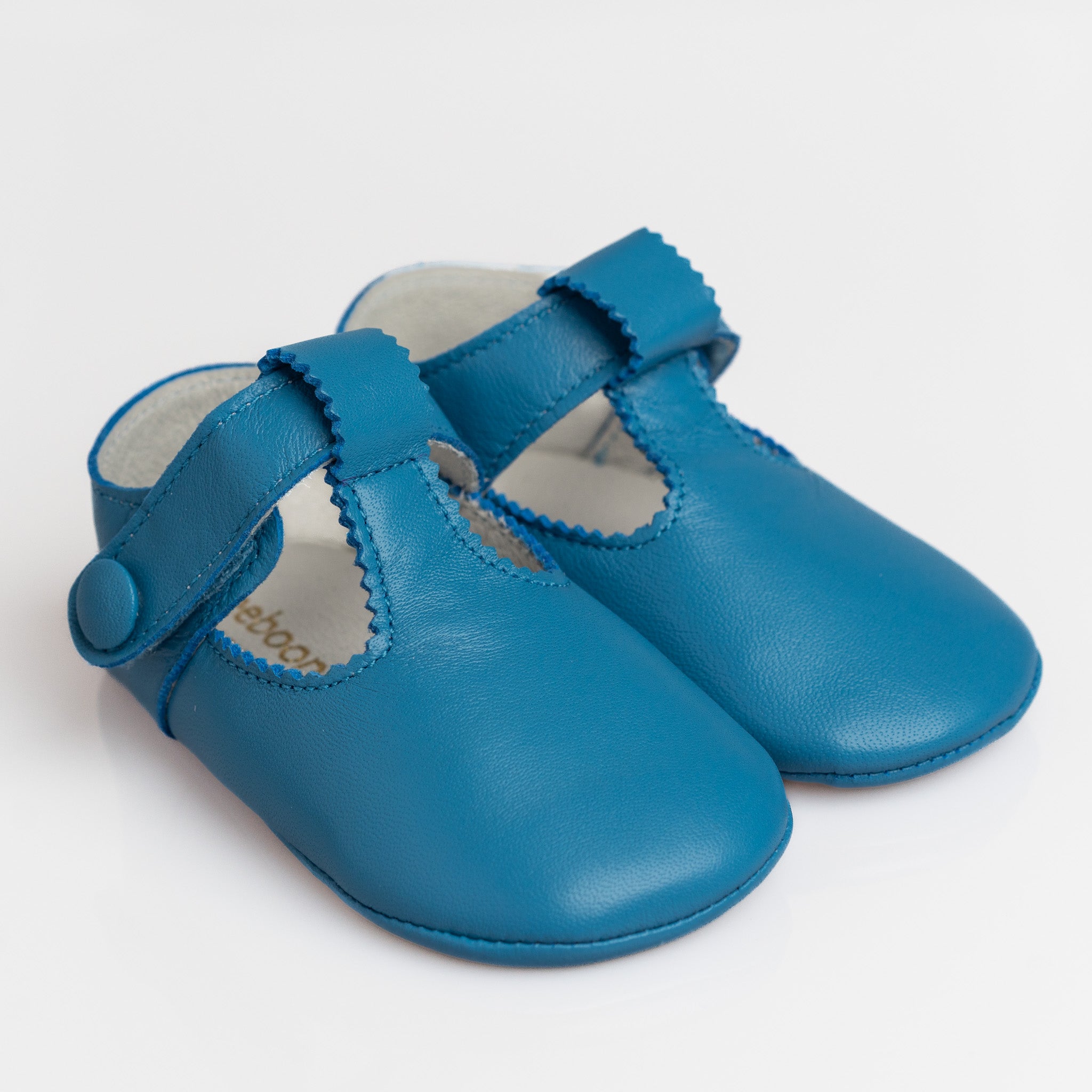Baby Blue Leather T-Bar Pram Shoes