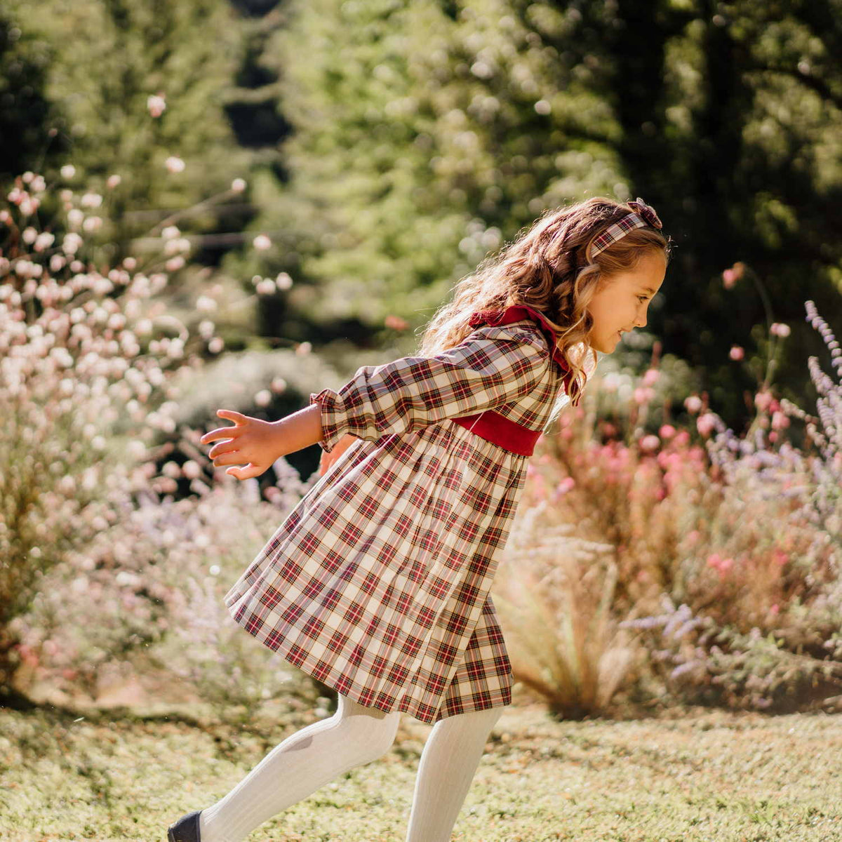 Girl Burgundy & Cream Tartan Dress