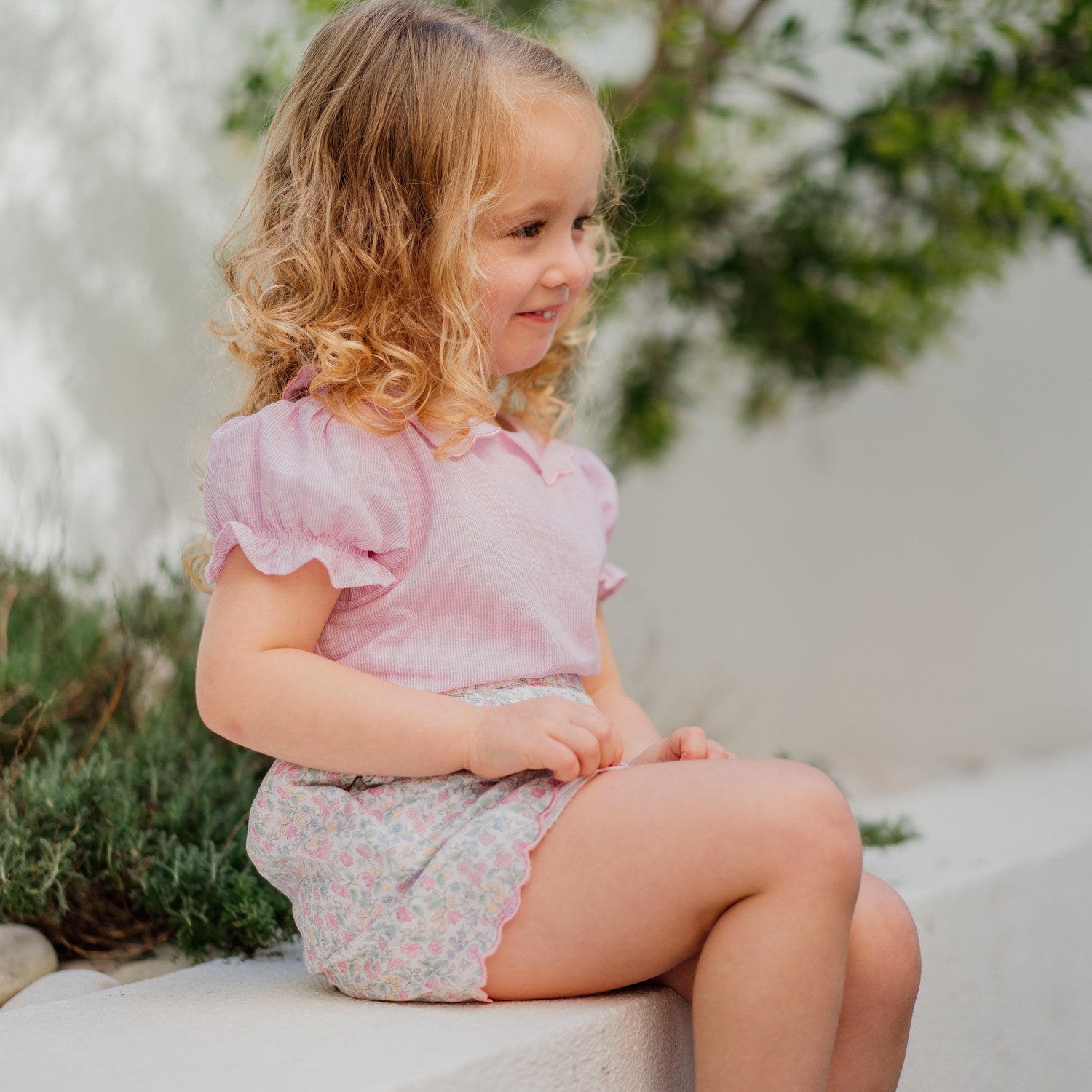 Girl Rosebud Green Scalloped Shorts
