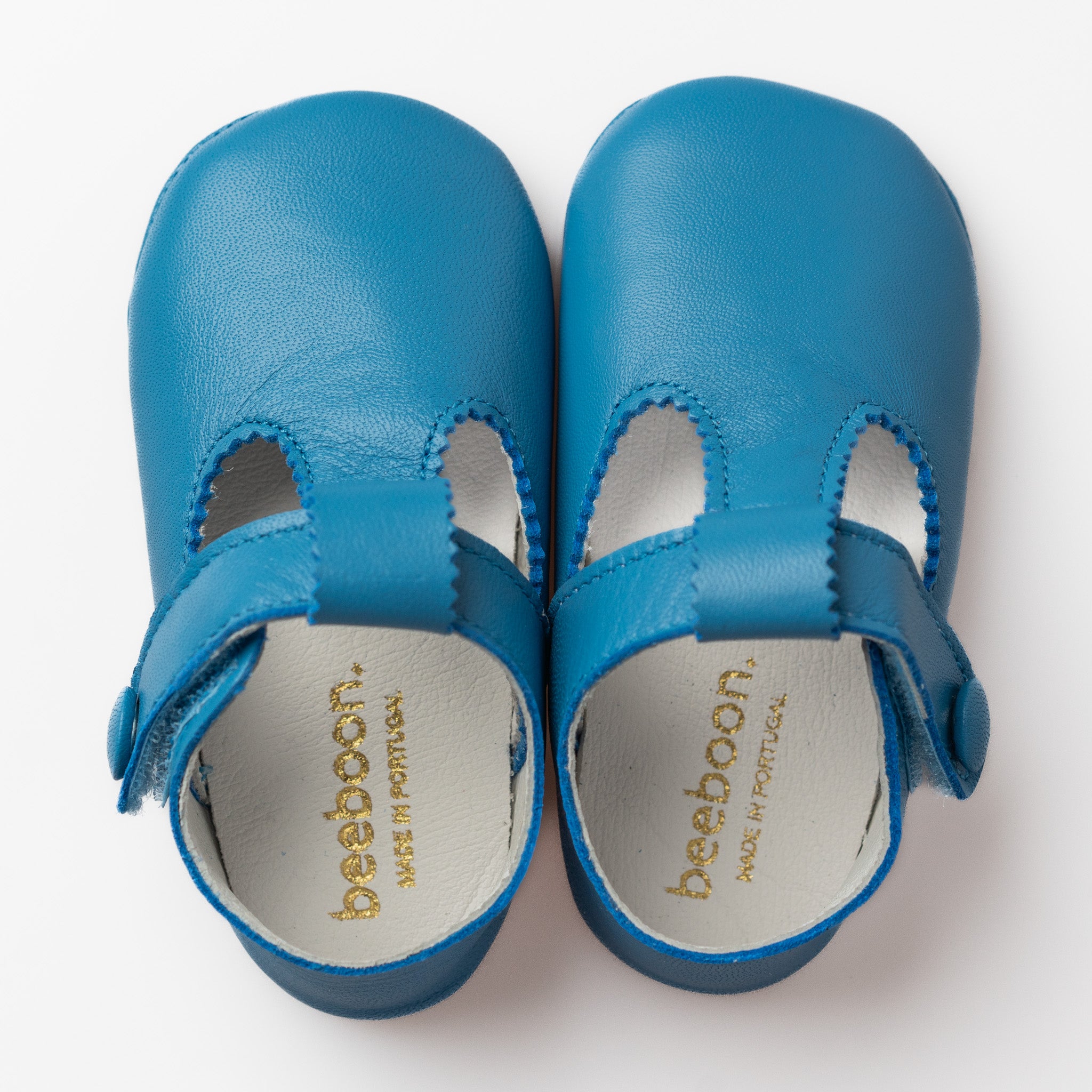 Baby Blue Leather T-Bar Pram Shoes