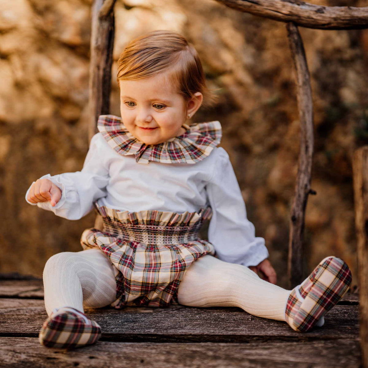 Baby Burgundy & Cream Tartan Smocked Bloomers