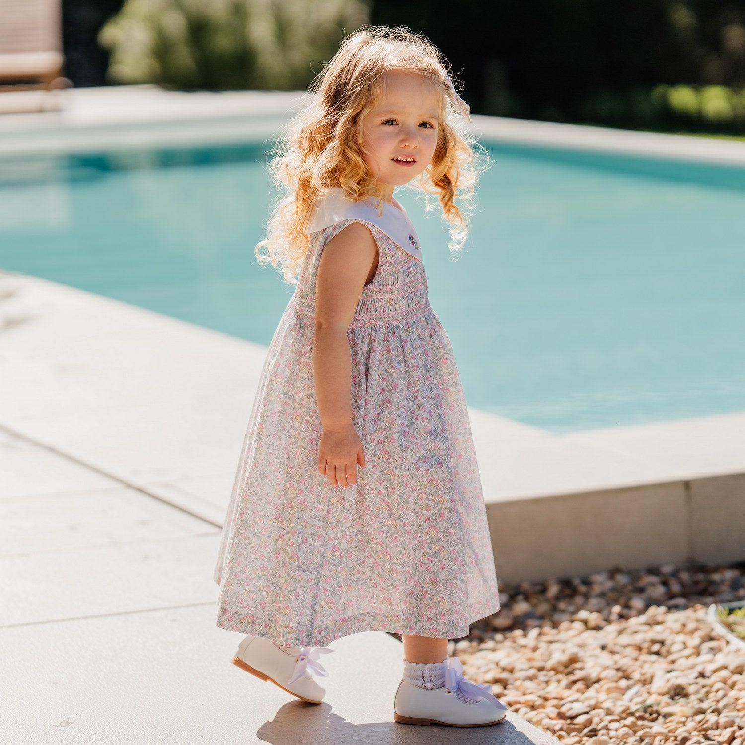 Girl Rosebud Green Hand Smocked Dress