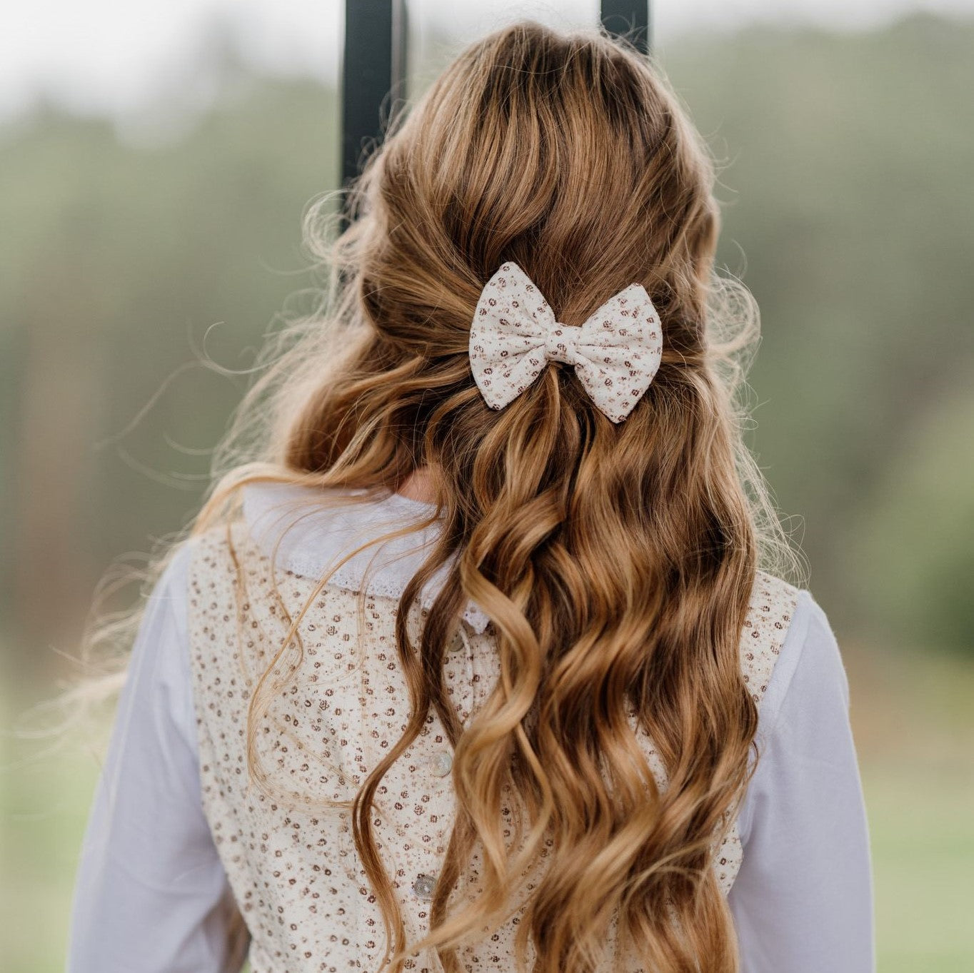Brown Floral Corduroy Bow