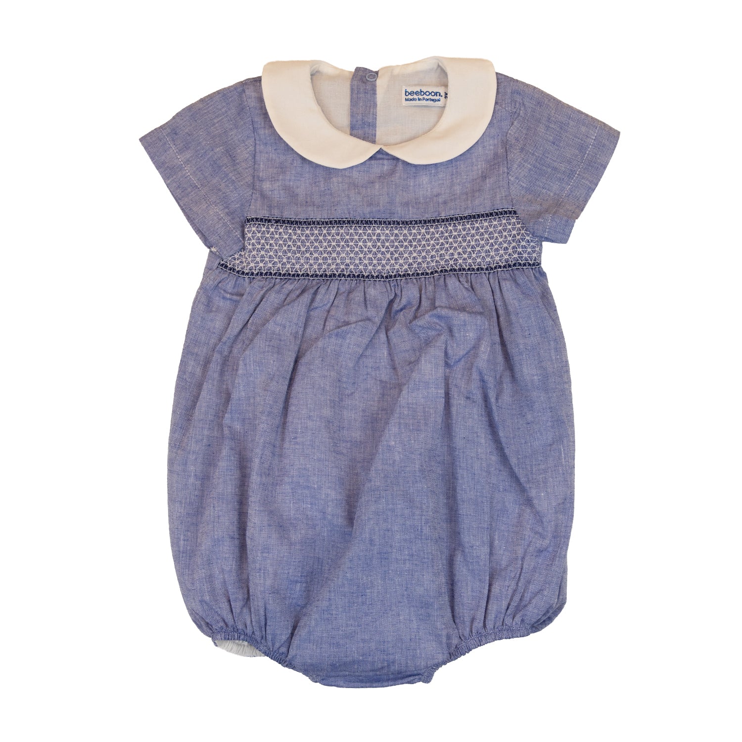 Baby Deep Sea Linen Hand Smocked Romper