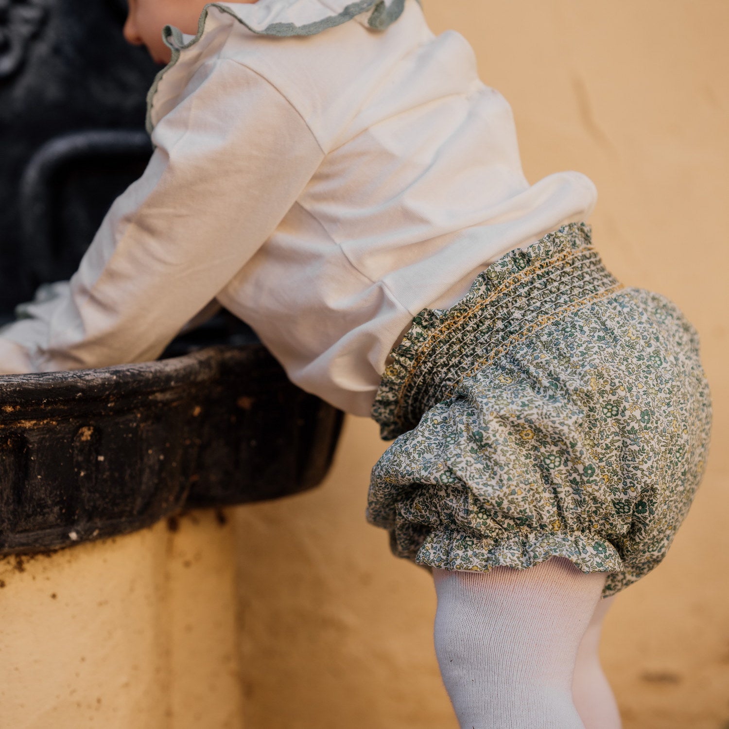 Baby Katie & Millie Green Liberty Hand Smocked Bloomers