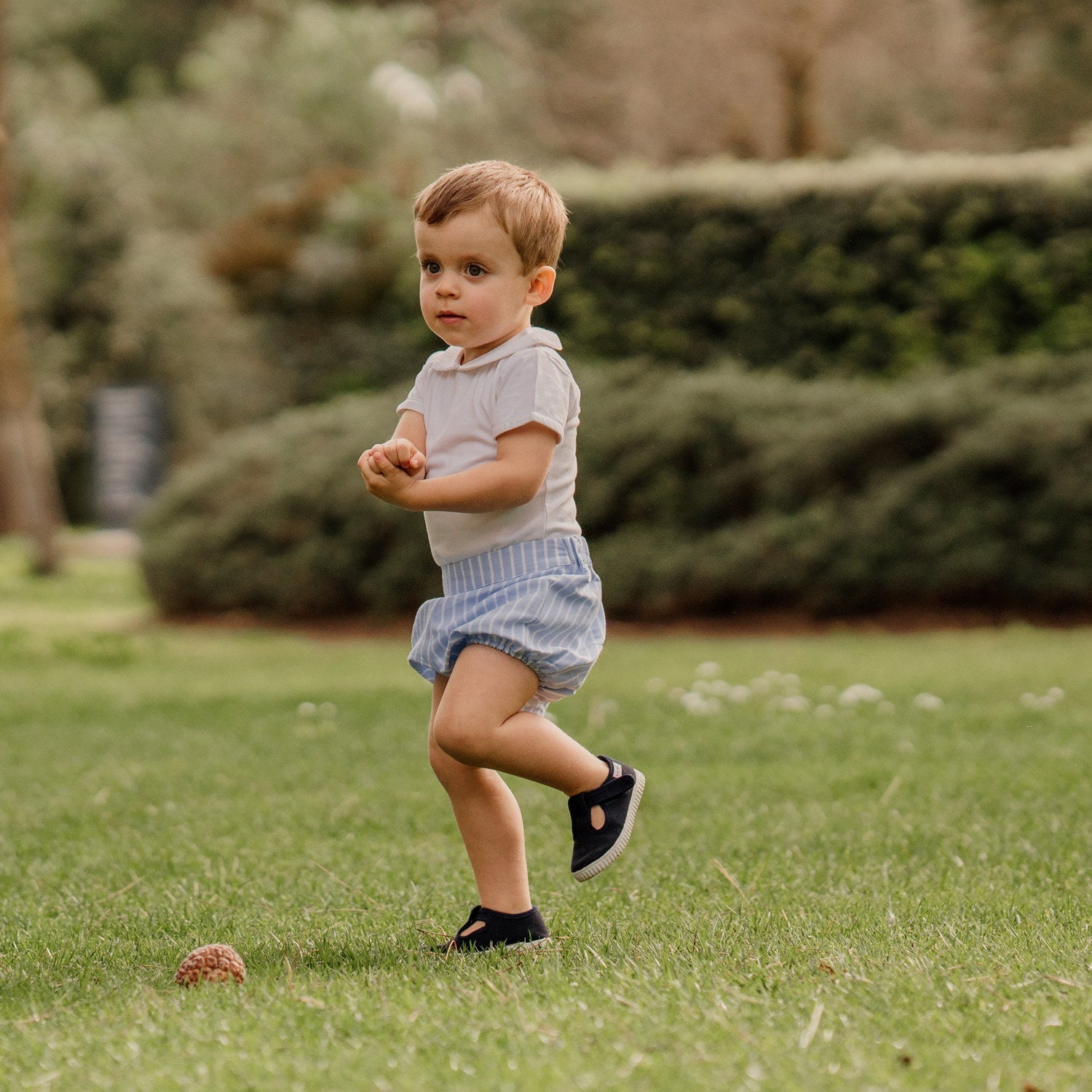 Baby Light Blue & White Stripe Linen Classic Bloomers