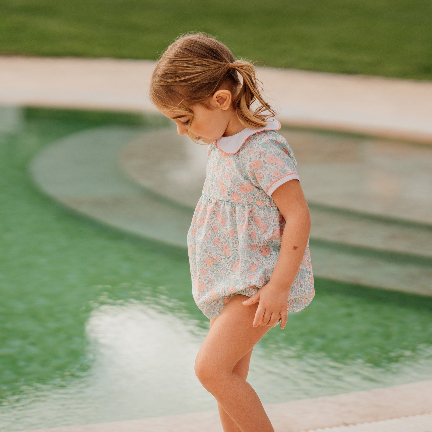Baby Green & Coral Floral Romper