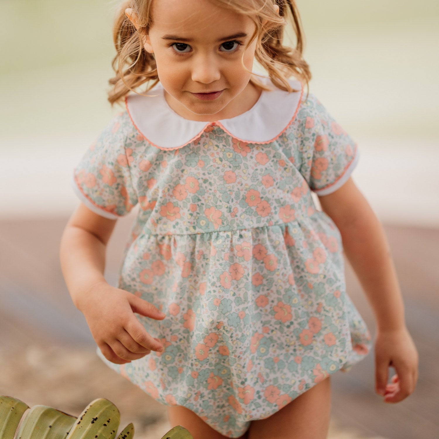 Baby Green & Coral Floral Romper