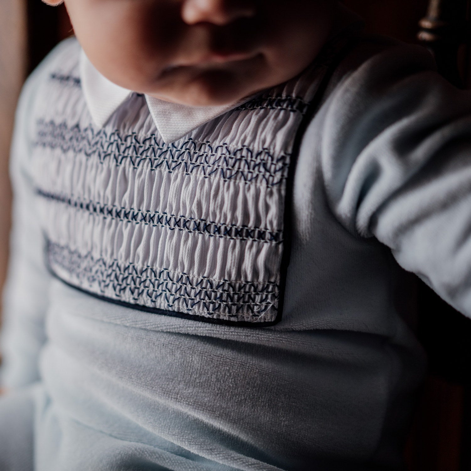 Baby Blue Hand Smocked All-in-one