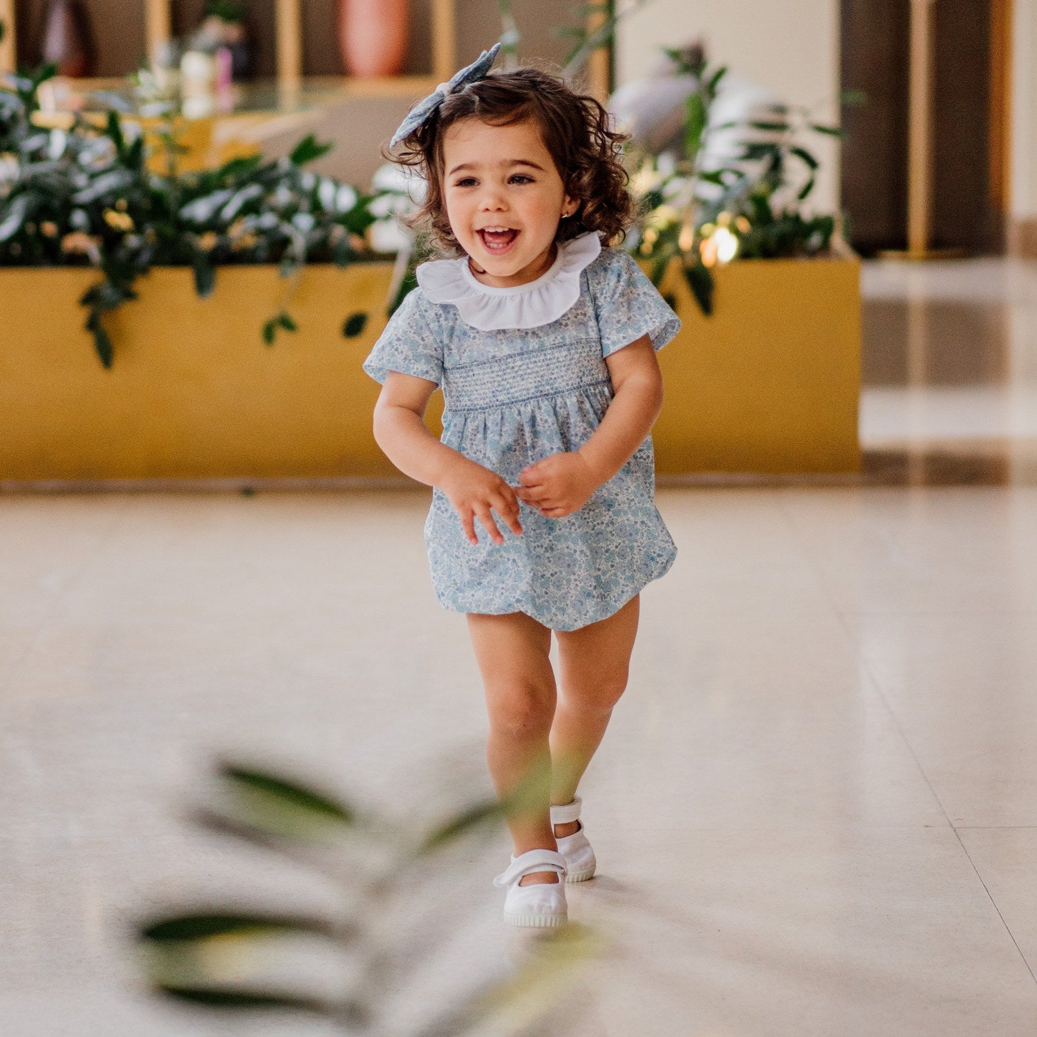 Baby Blue Floral Hand Smocked Romper