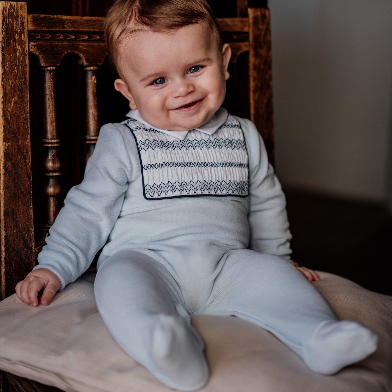 Baby Blue Hand Smocked All-in-one