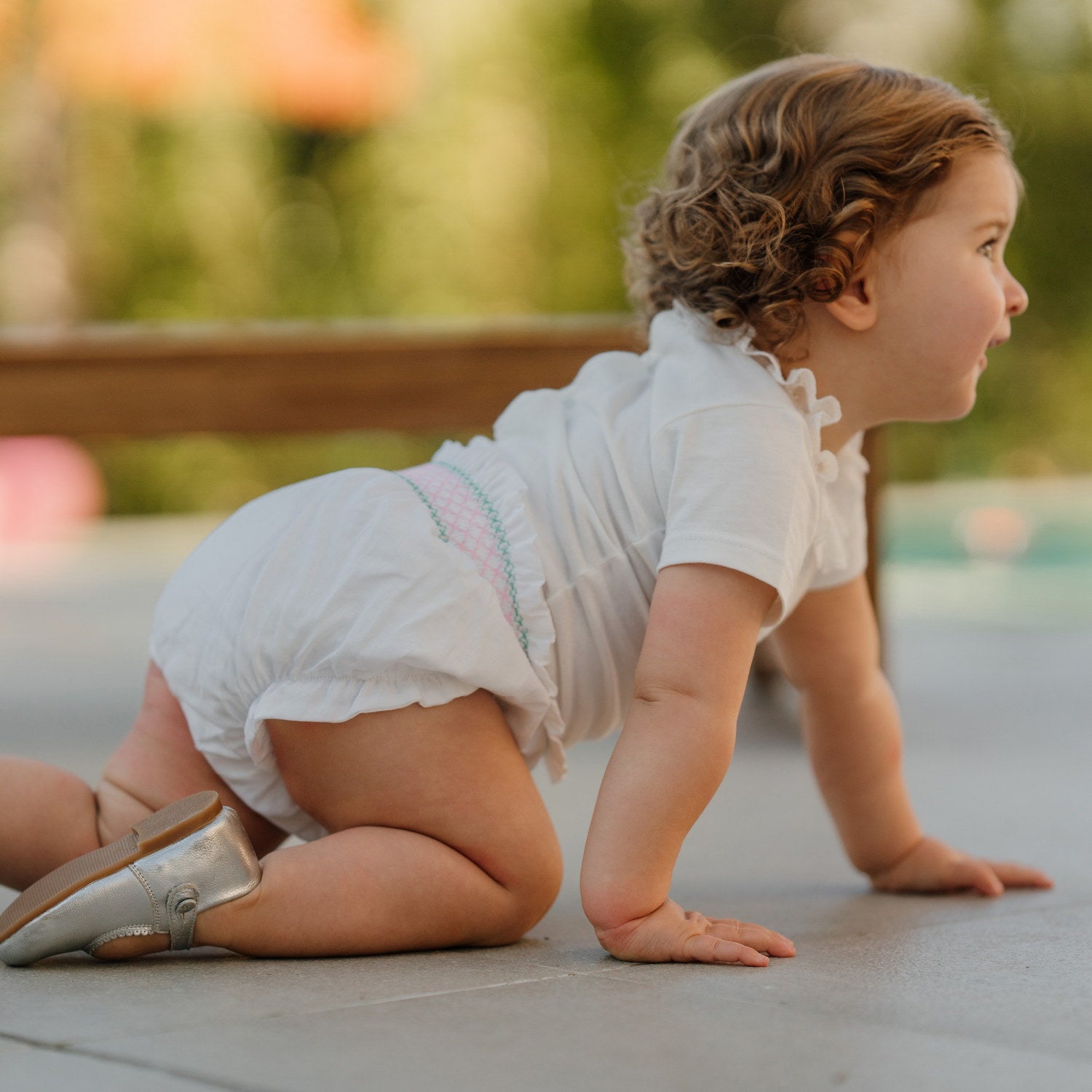 Baby Champagne Linen Hand Smocked Bloomers