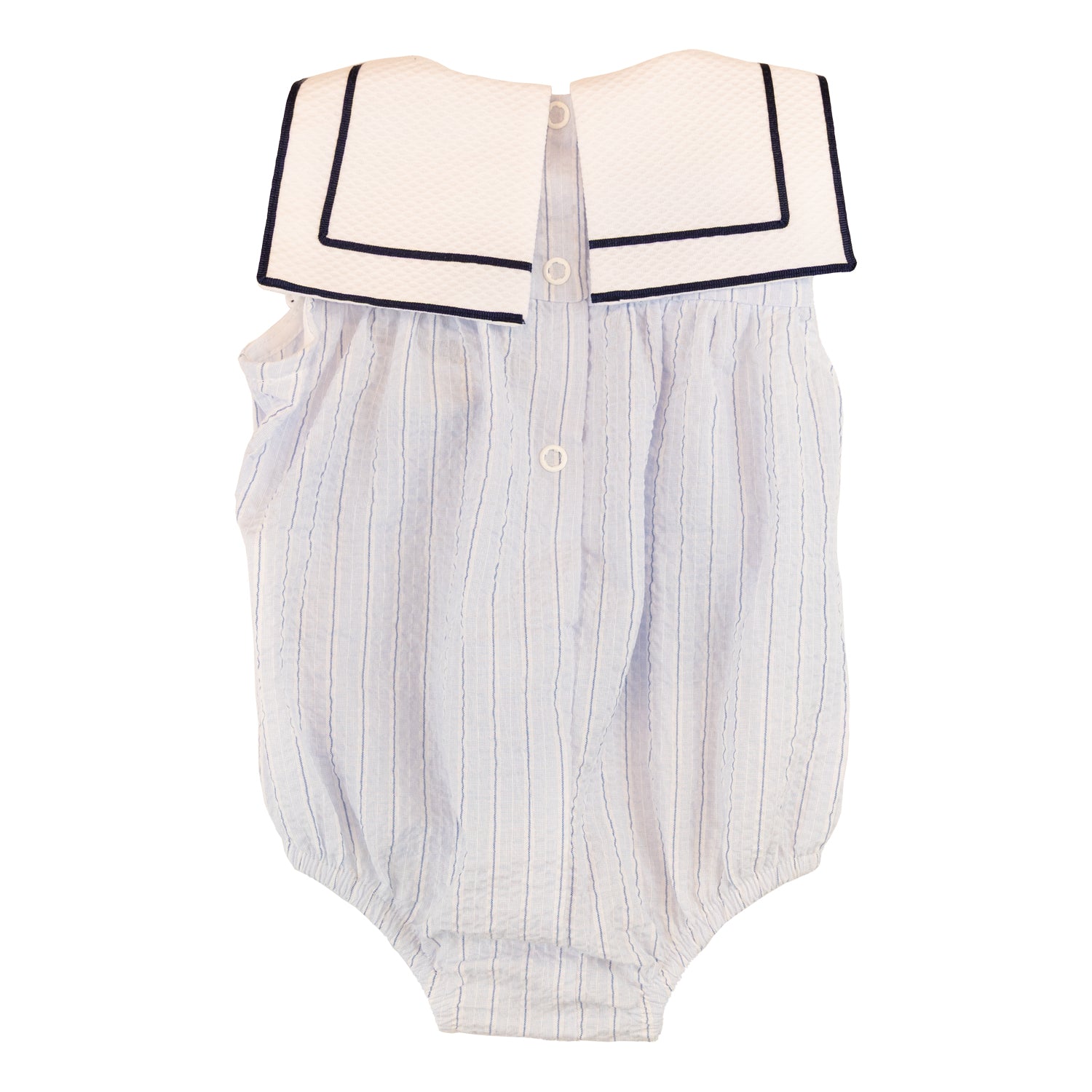 Baby Blue Stripe Seersucker Sailor Romper