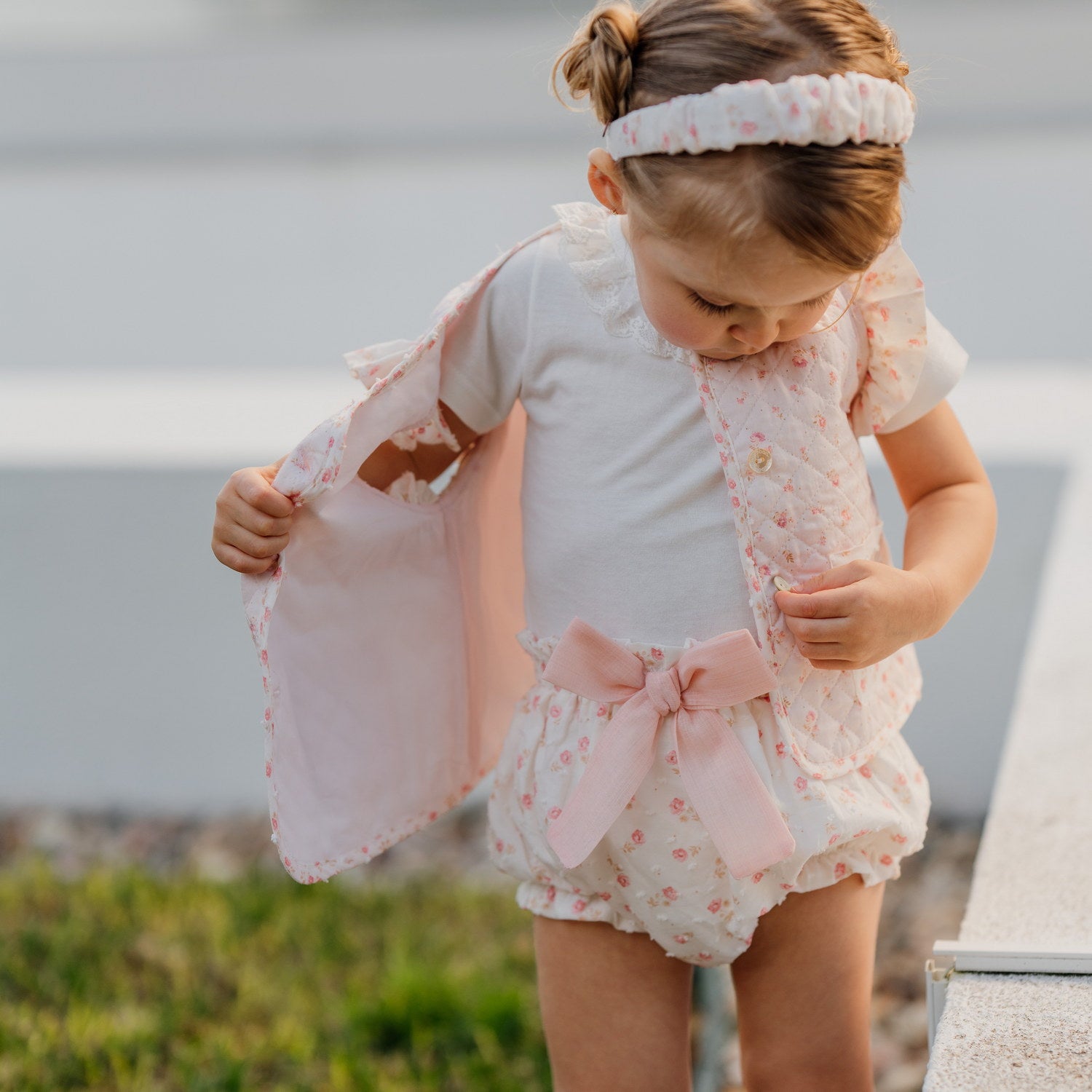 Girl Pink Flowers Quilted Sleeveless Jacket