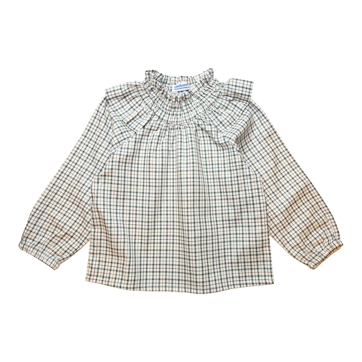 Girl Green Check Smocked Blouse
