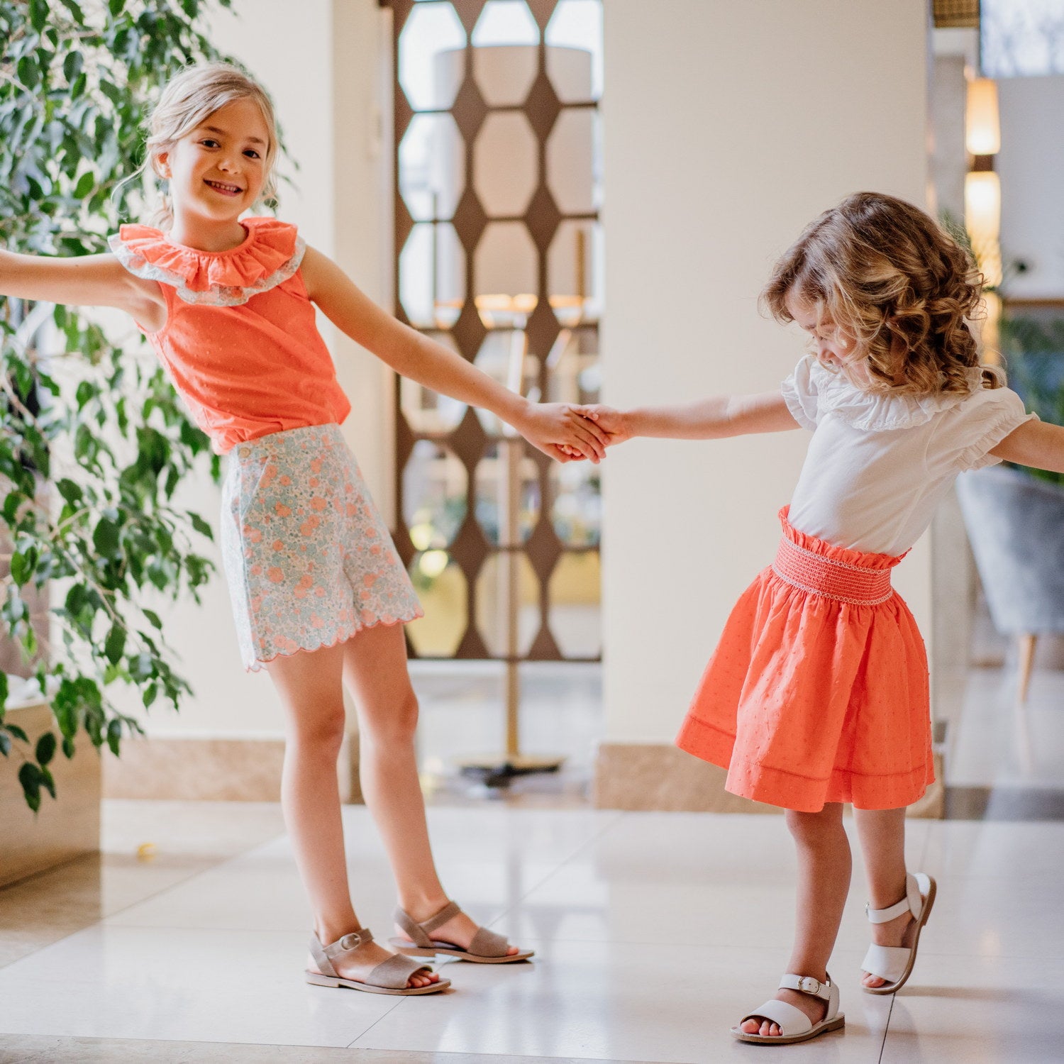 Girl Coral Plumeti Hand Smocked Skirt