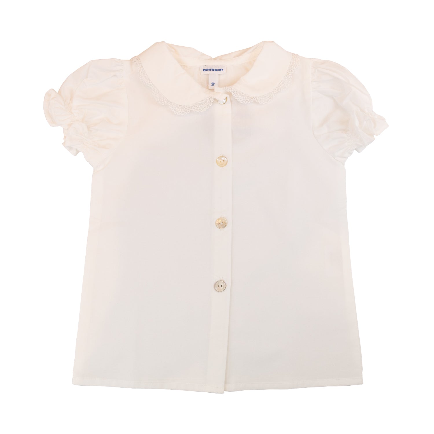 Girl White Short Sleeve Lace Collar Blouse