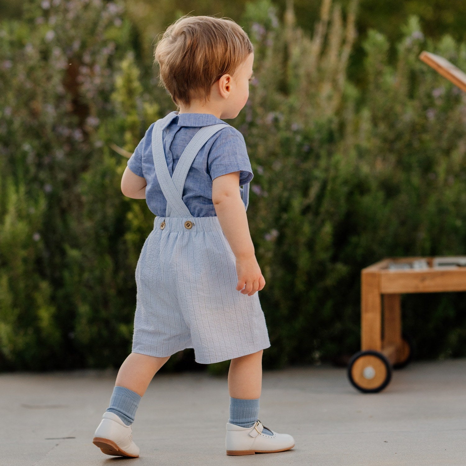 Baby Blue Stripe Seersucker Shorts with Braces