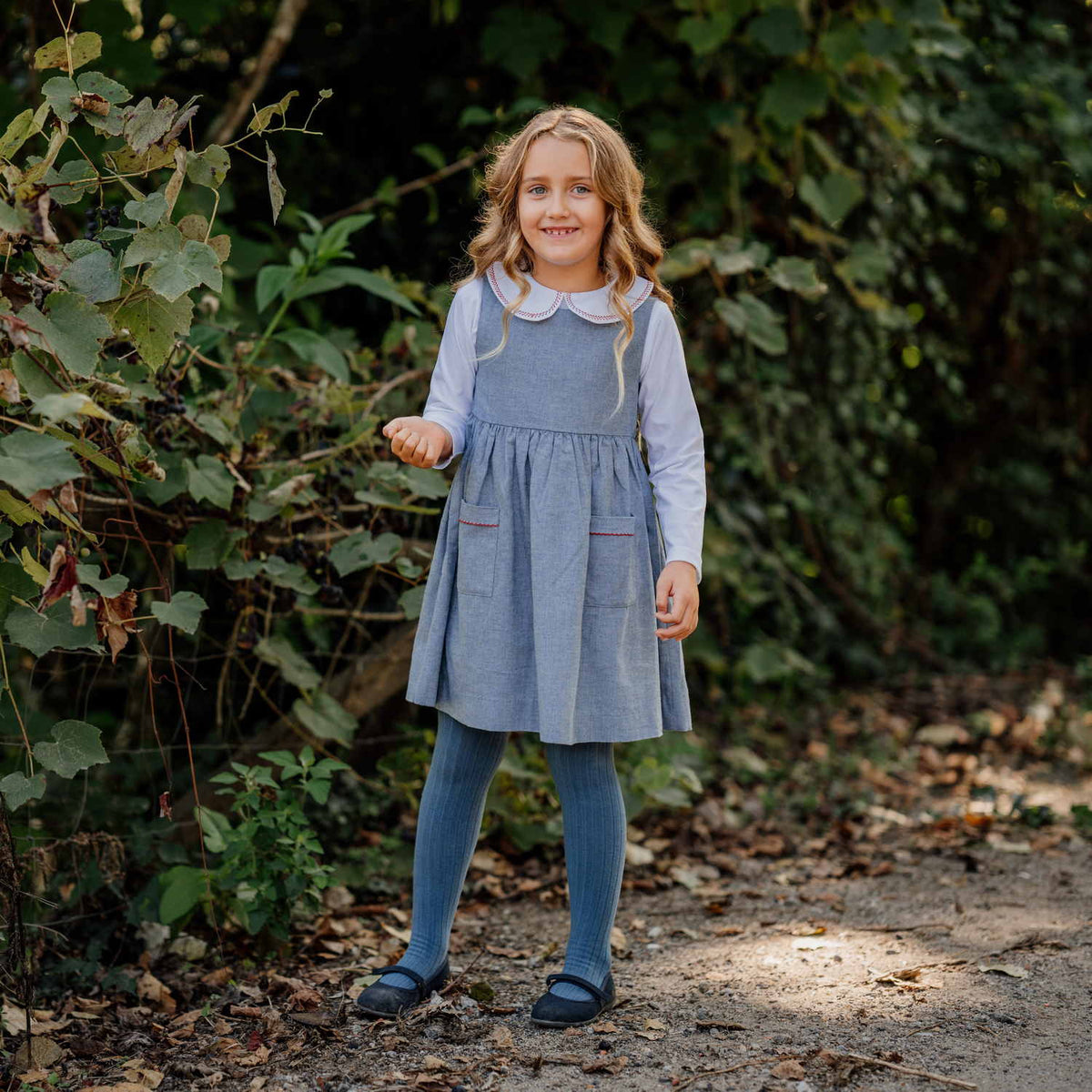 Girl Blue Flannel Pinafore Dress