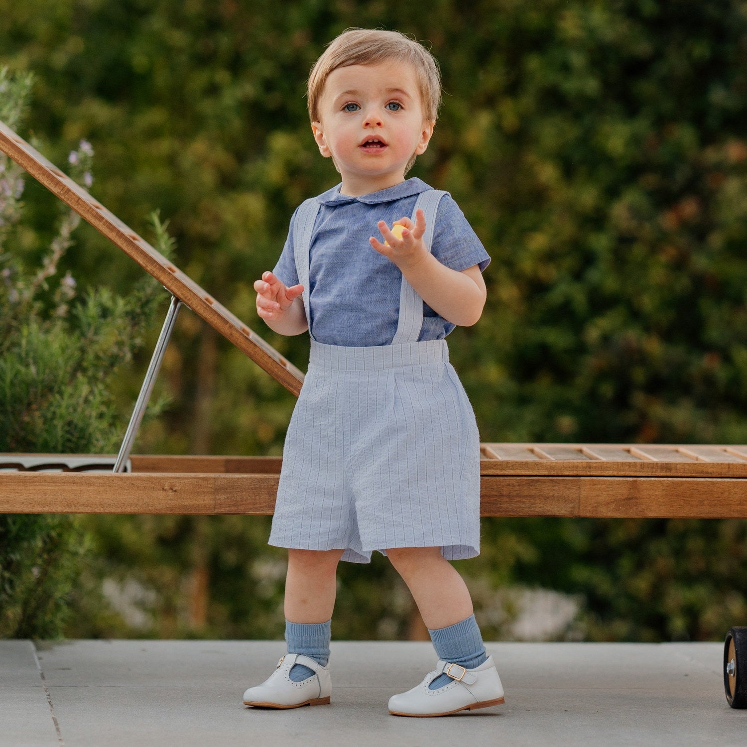 Baby Blue Stripe Seersucker Shorts with Braces