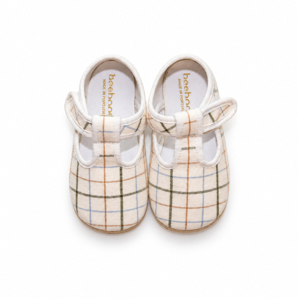 Baby Beige Check T-Bar Pram Shoes