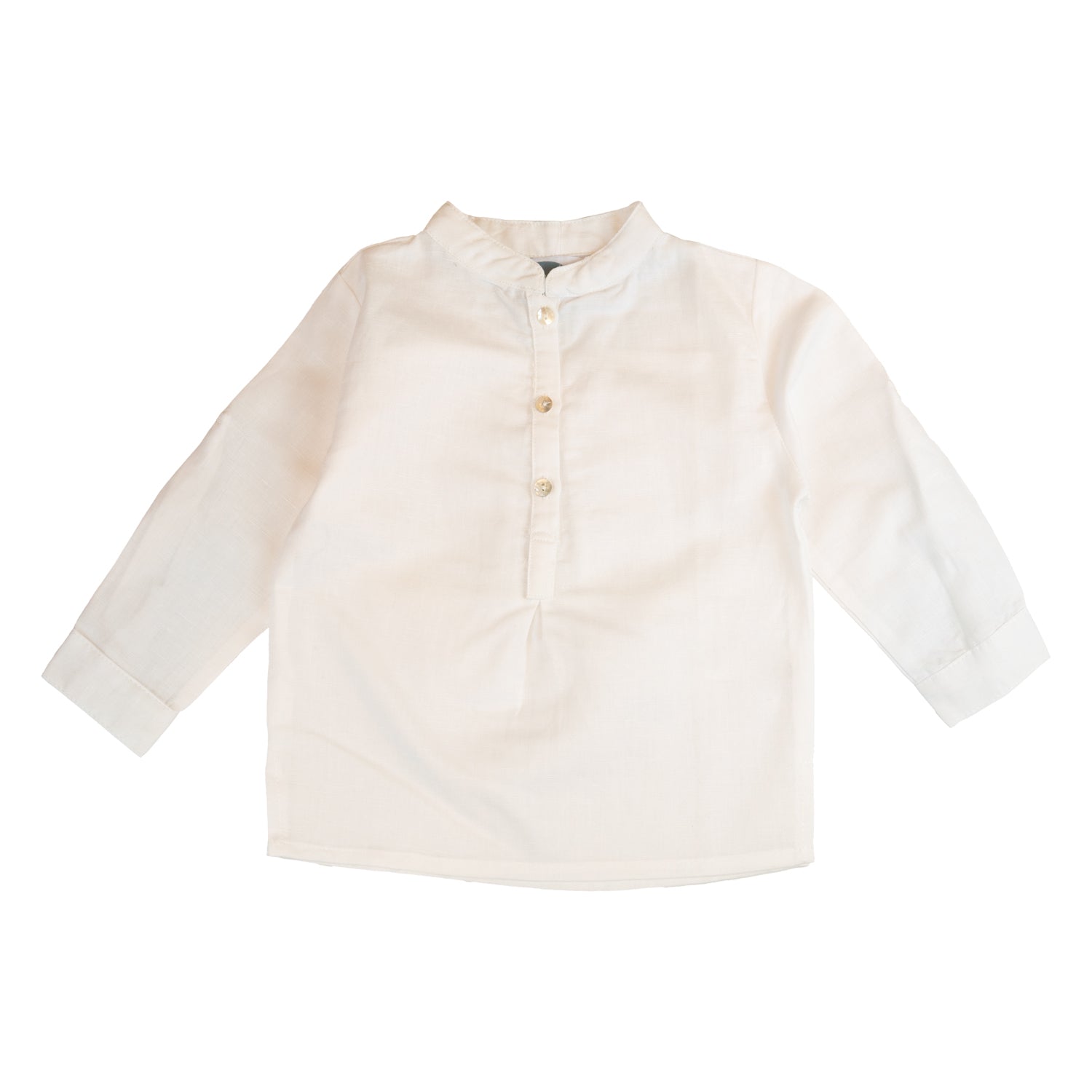 Boy White Linen Mandarin Collar Shirt