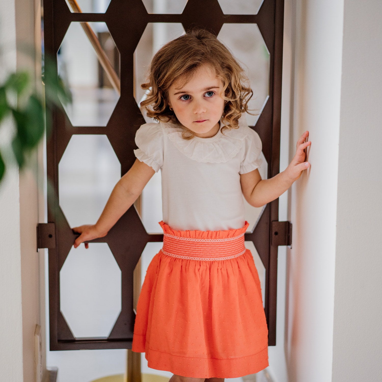 Girl Coral Plumeti Hand Smocked Skirt