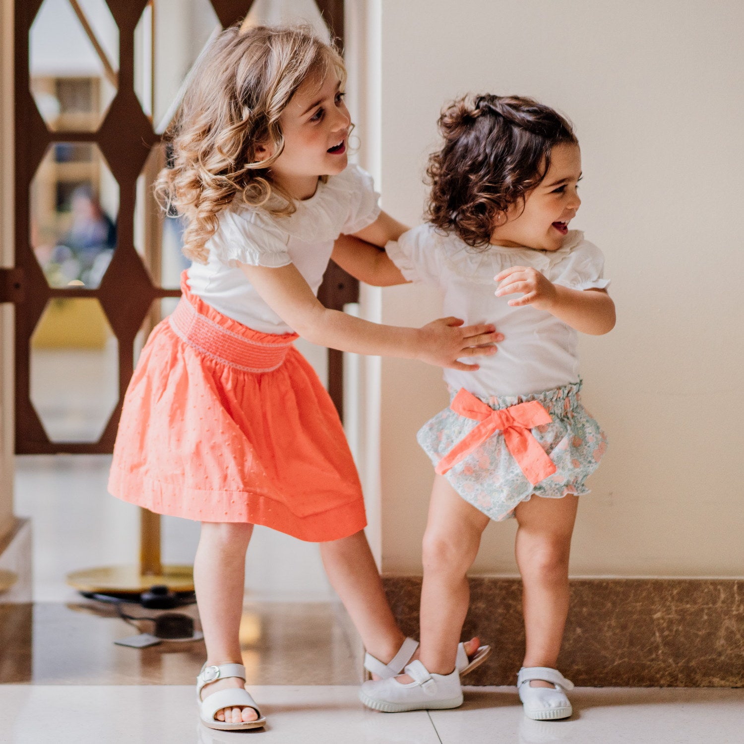 Girl Coral Plumeti Hand Smocked Skirt