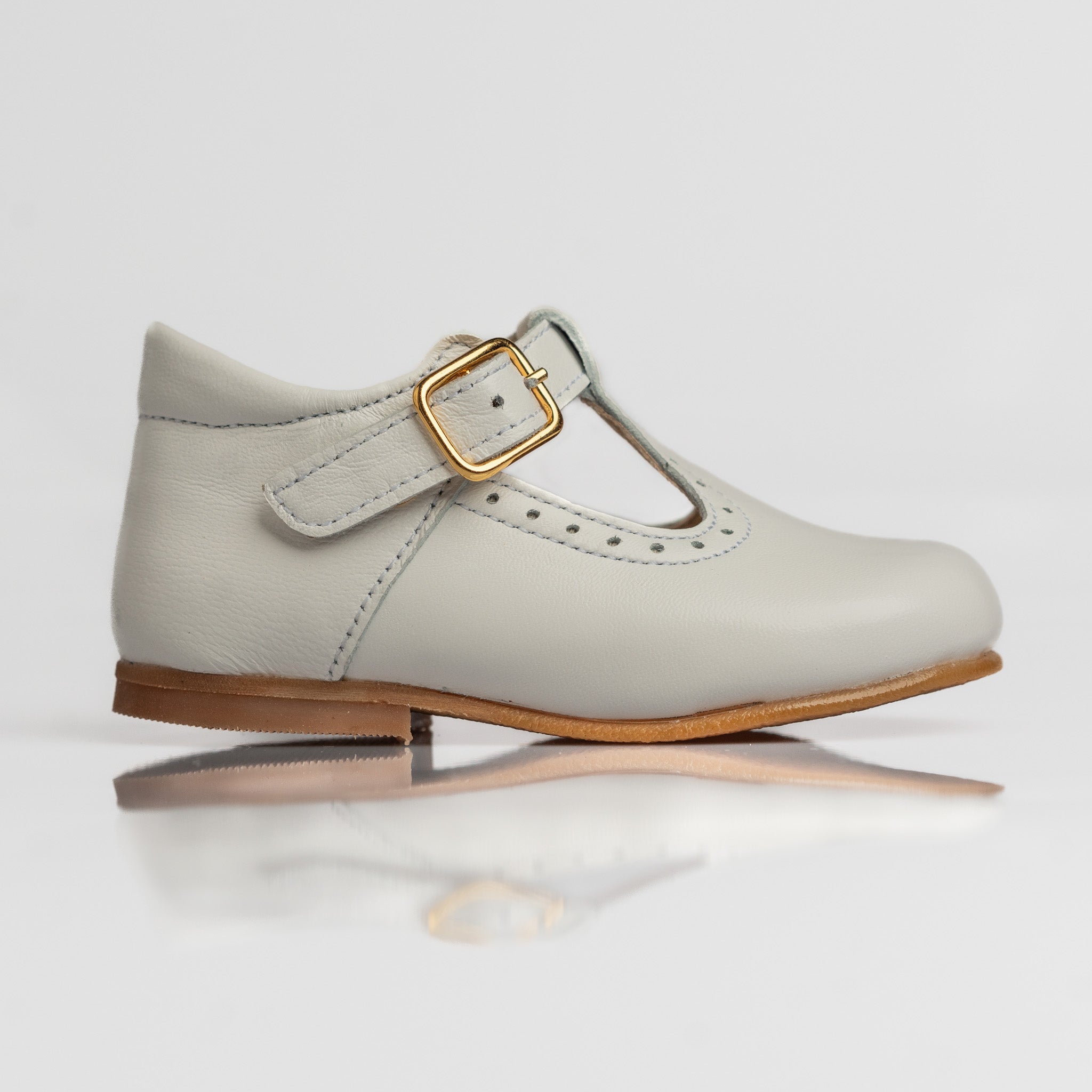 Classic White Leather T-Bar Shoes