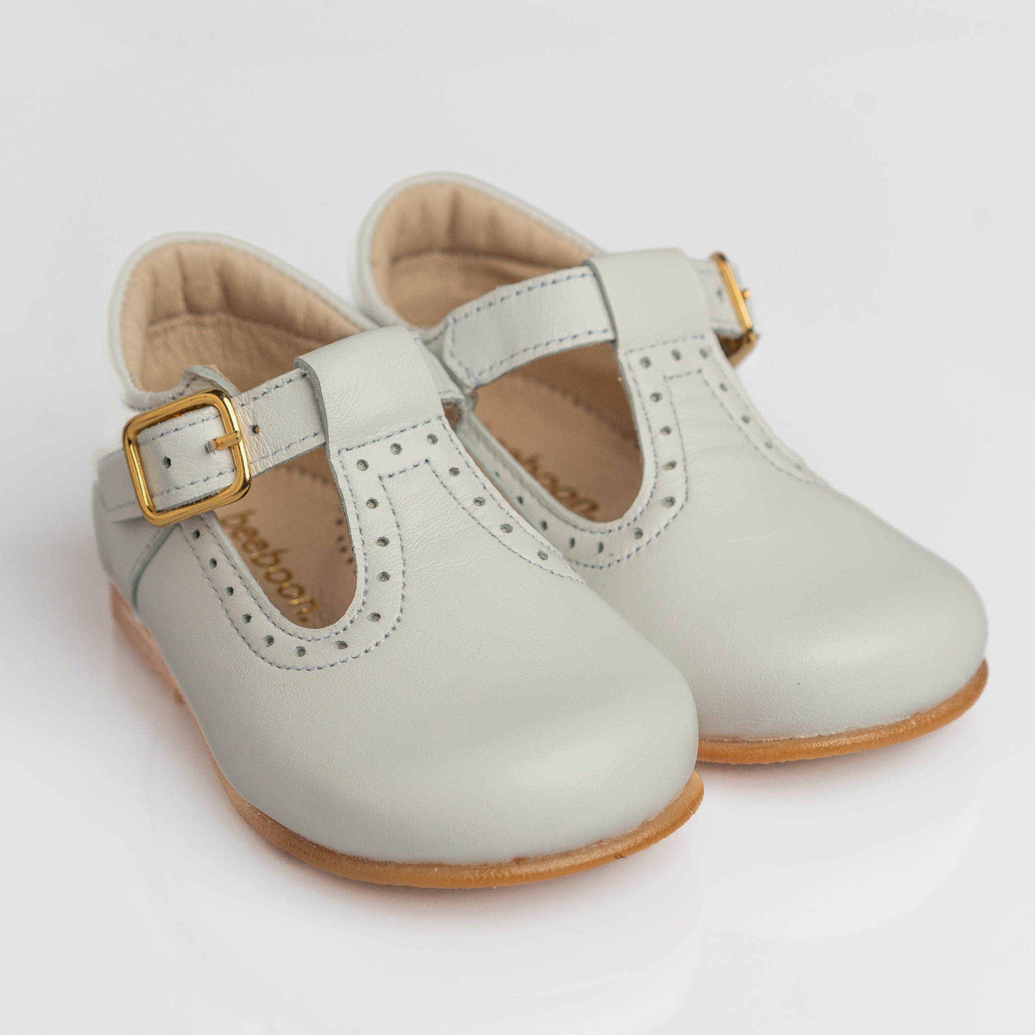 Classic White Leather T-Bar Shoes
