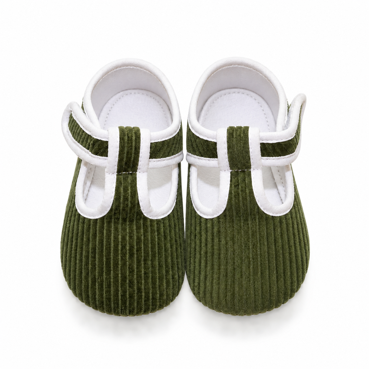 Baby Green Cord T-Bar Pram Shoes