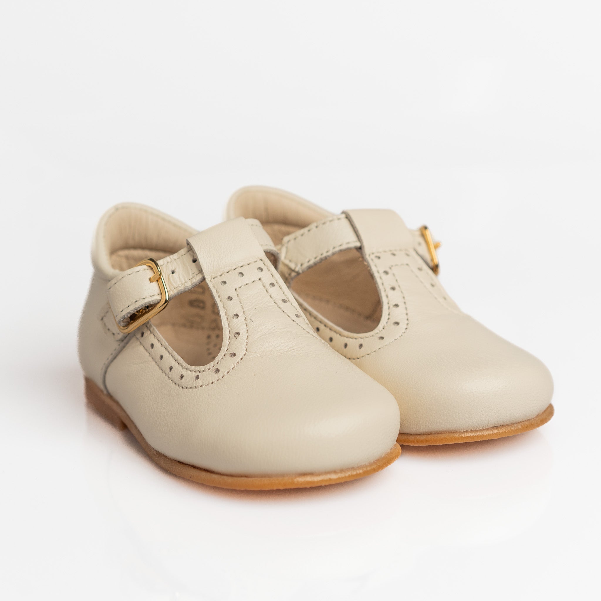 Classic Ivory Leather T-Bar Shoes