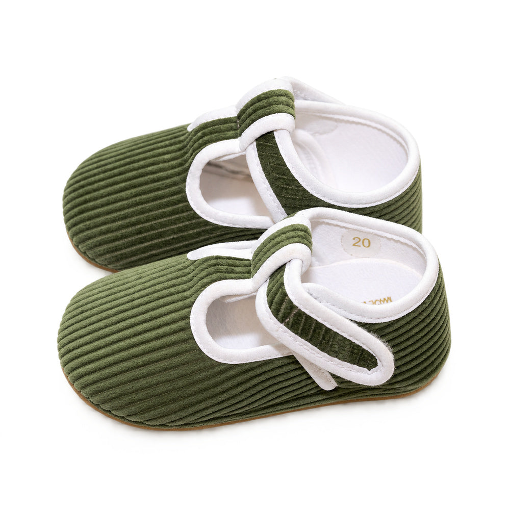 Baby Green Cord T-Bar Pram Shoes