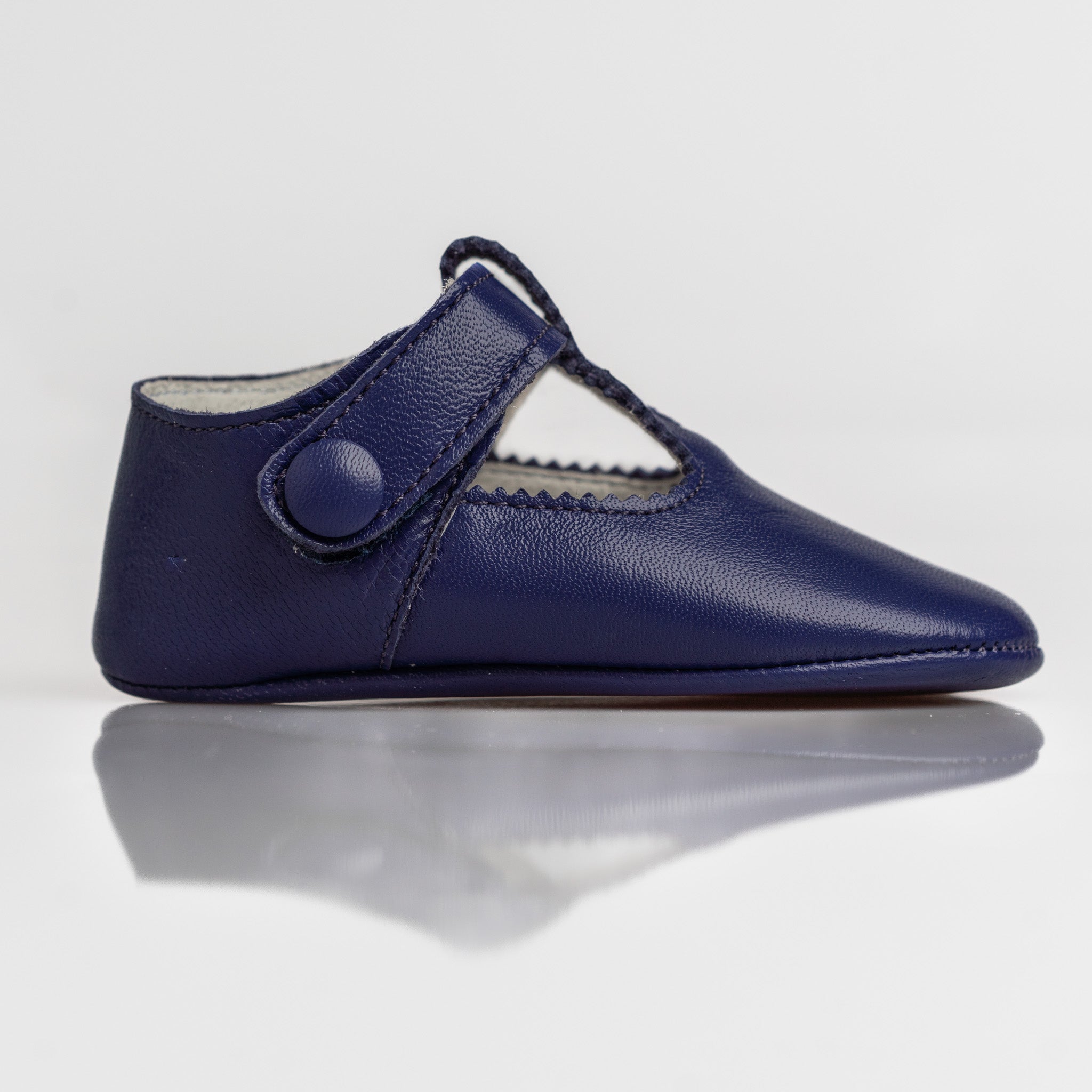 Baby Navy Leather T-Bar Pram Shoes