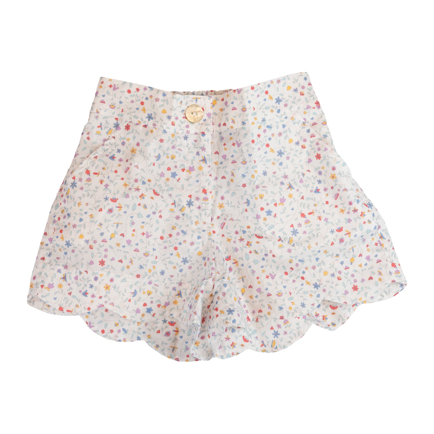 Girl Strawberry Floral Scallop Shorts