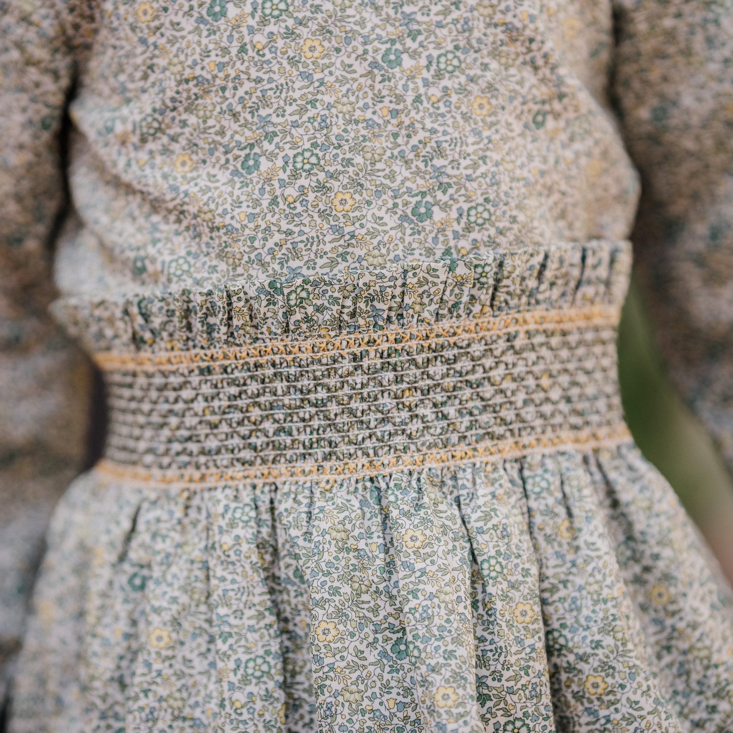 Girl Katie & Millie Green Liberty Hand Smocked Waist Skirt