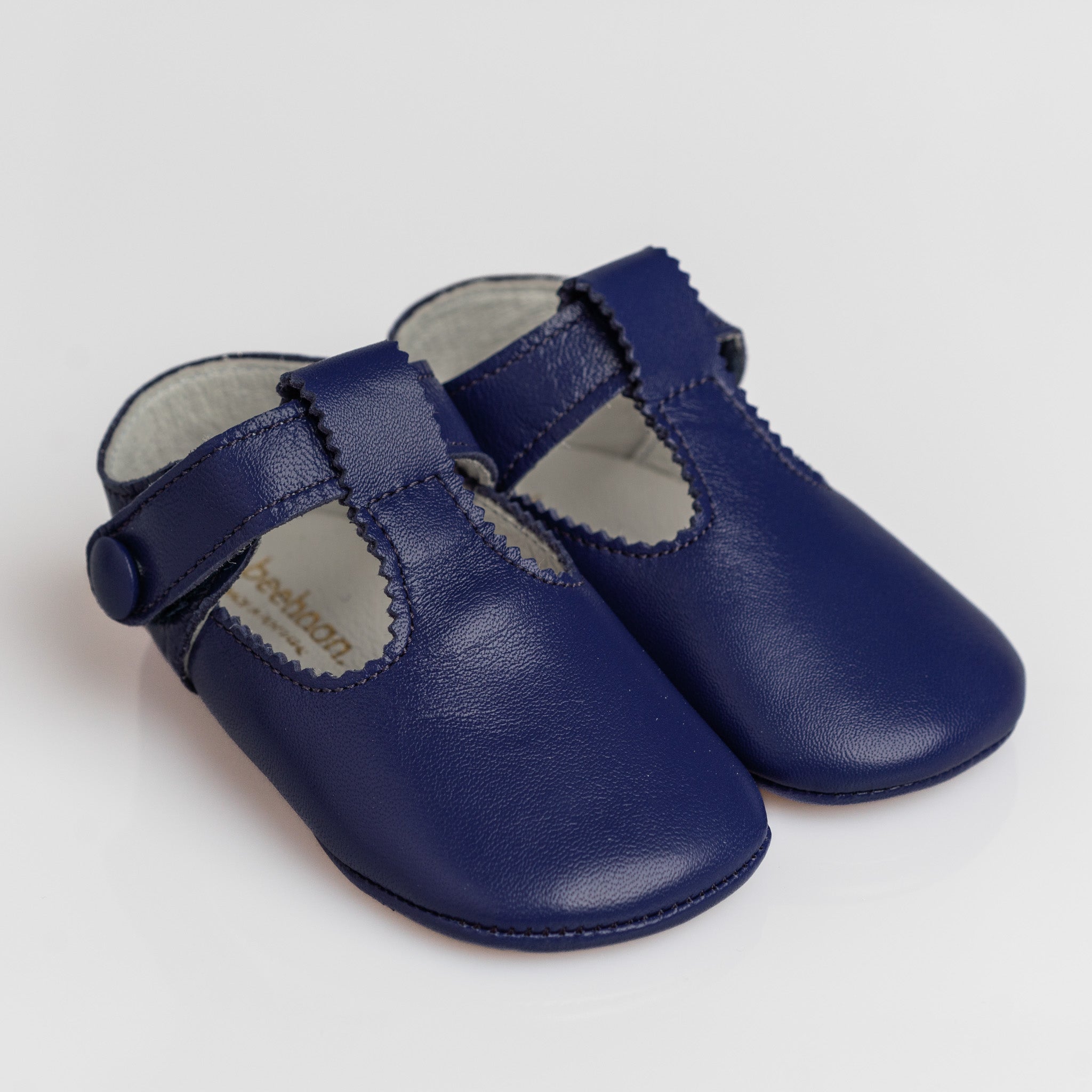 Baby Navy Leather T-Bar Pram Shoes