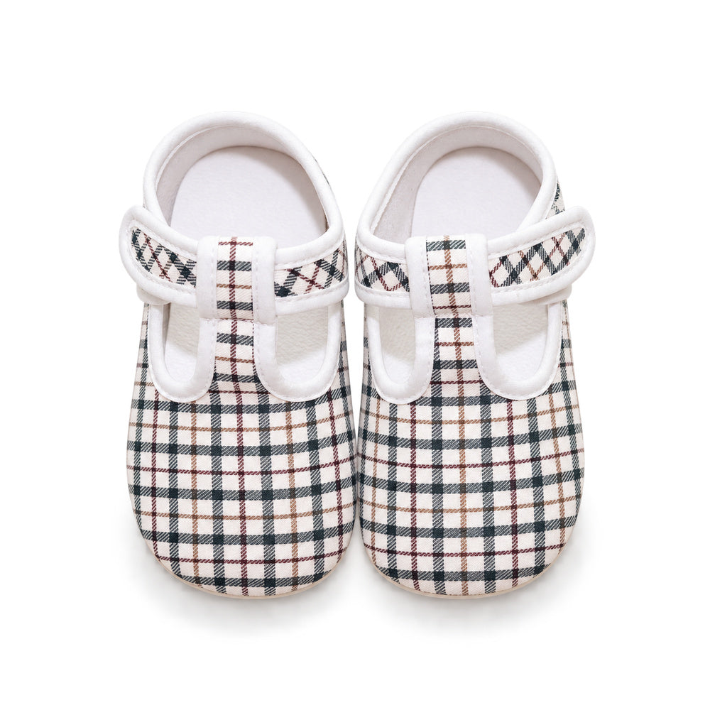 Baby Green Check T-Bar Pram Shoes