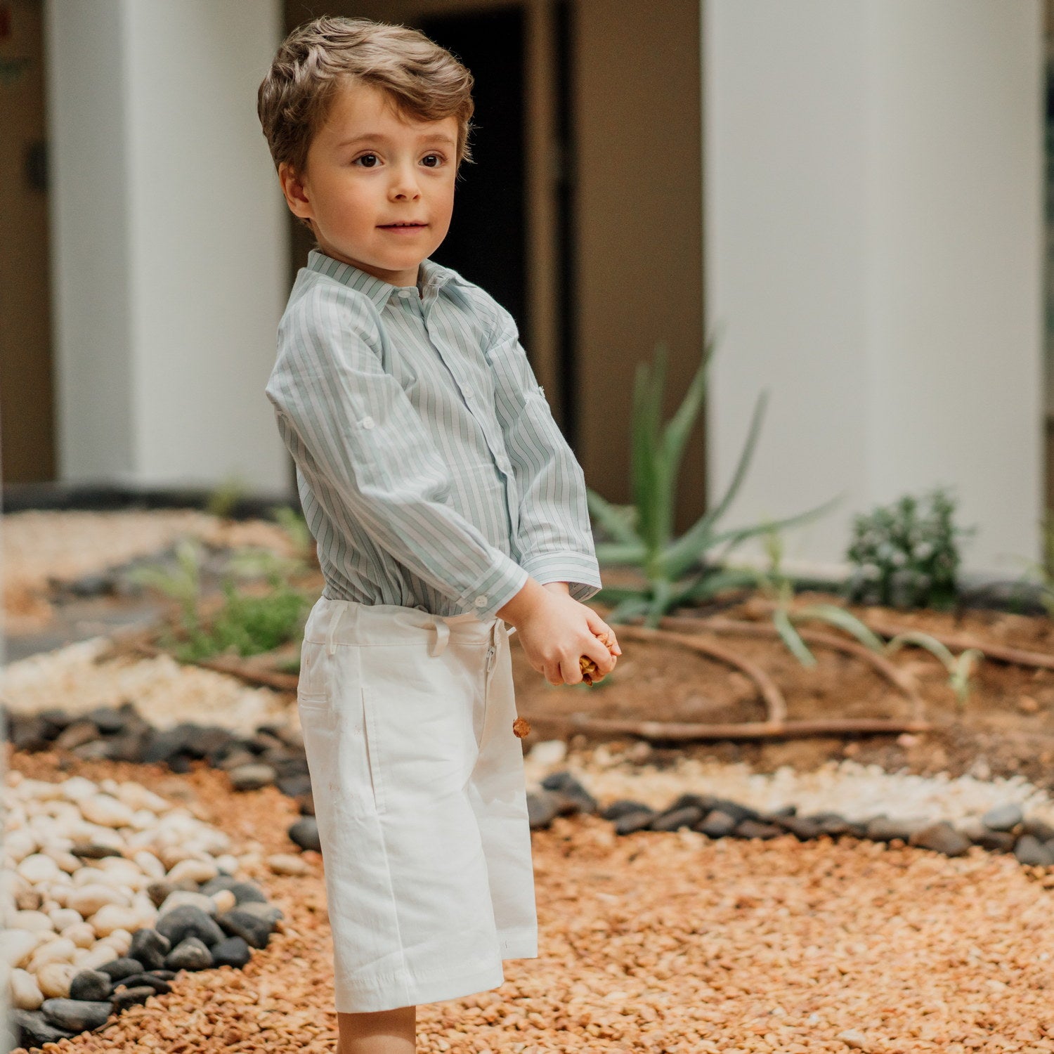 Boy Green & White Stripe Classic Shirt