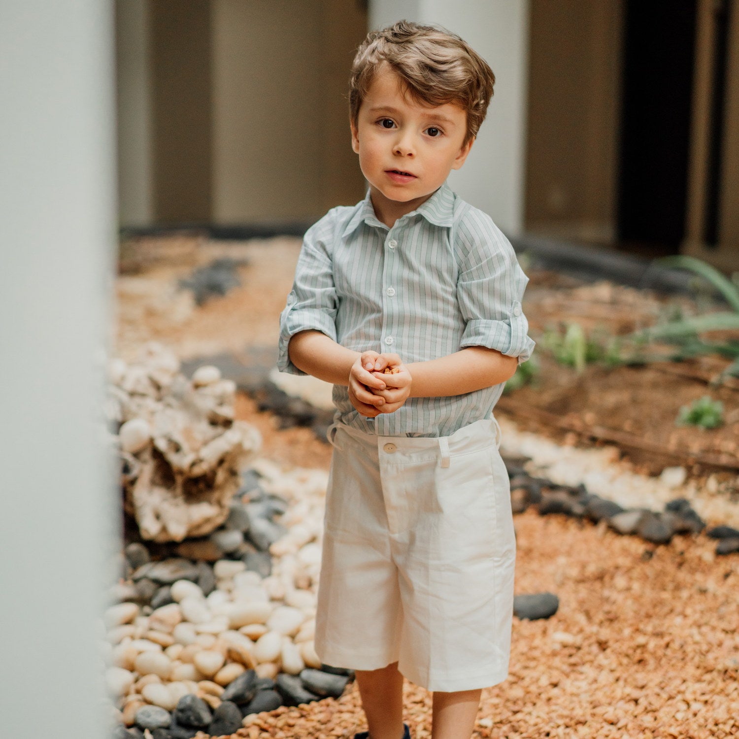 Boy Green & White Stripe Classic Shirt