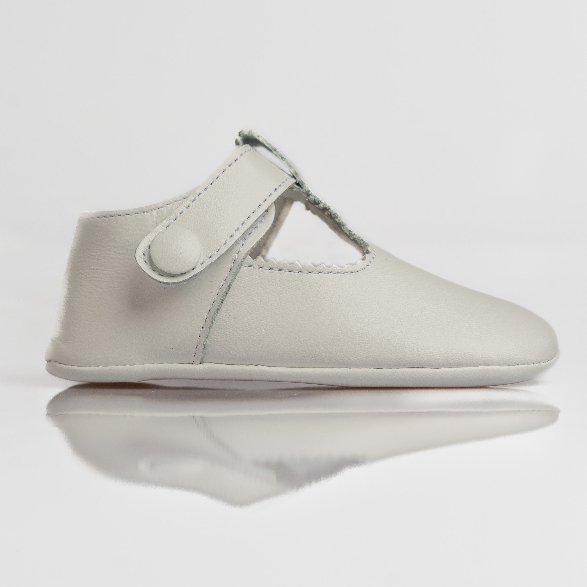 Baby White Leather T-Bar Pram Shoes