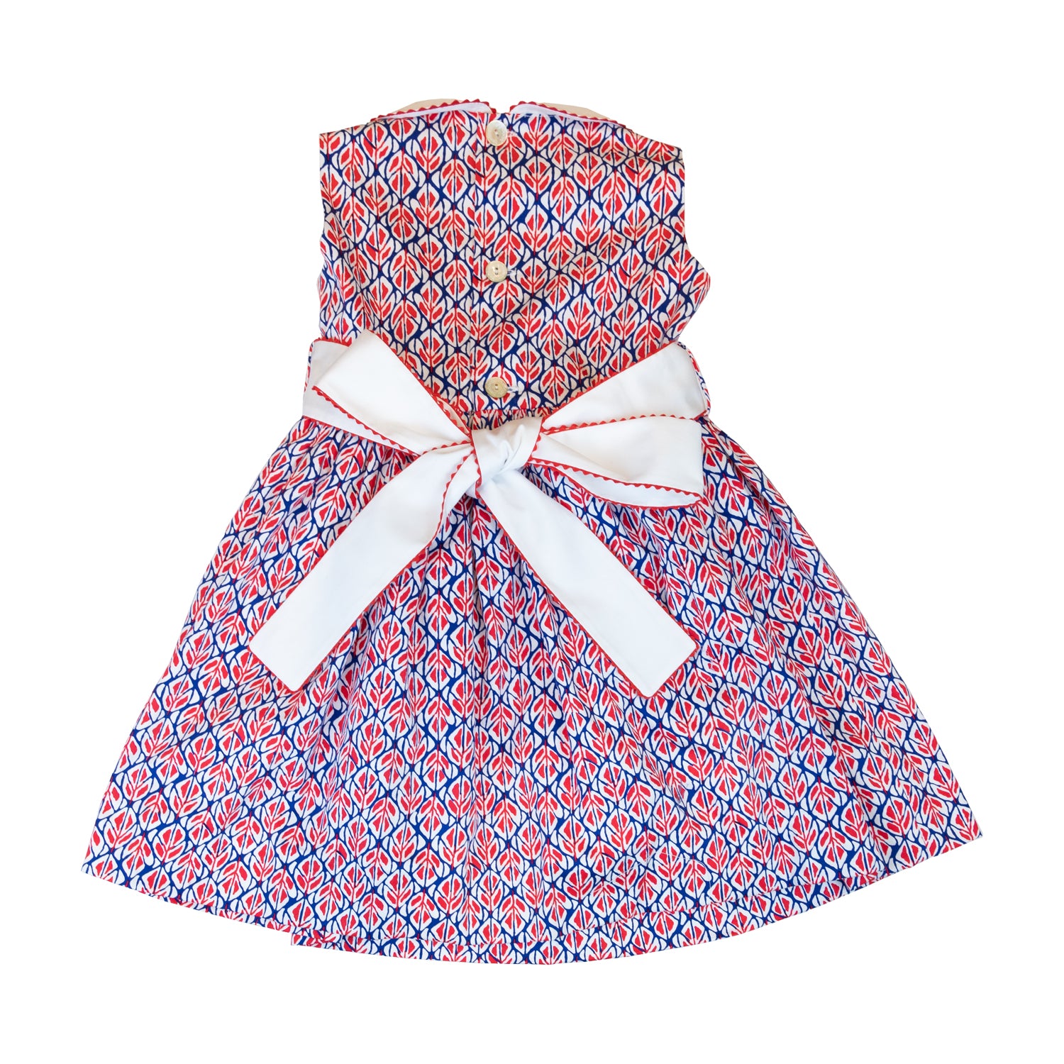 Girl Red & Navy Leaves Sleeveless Dress