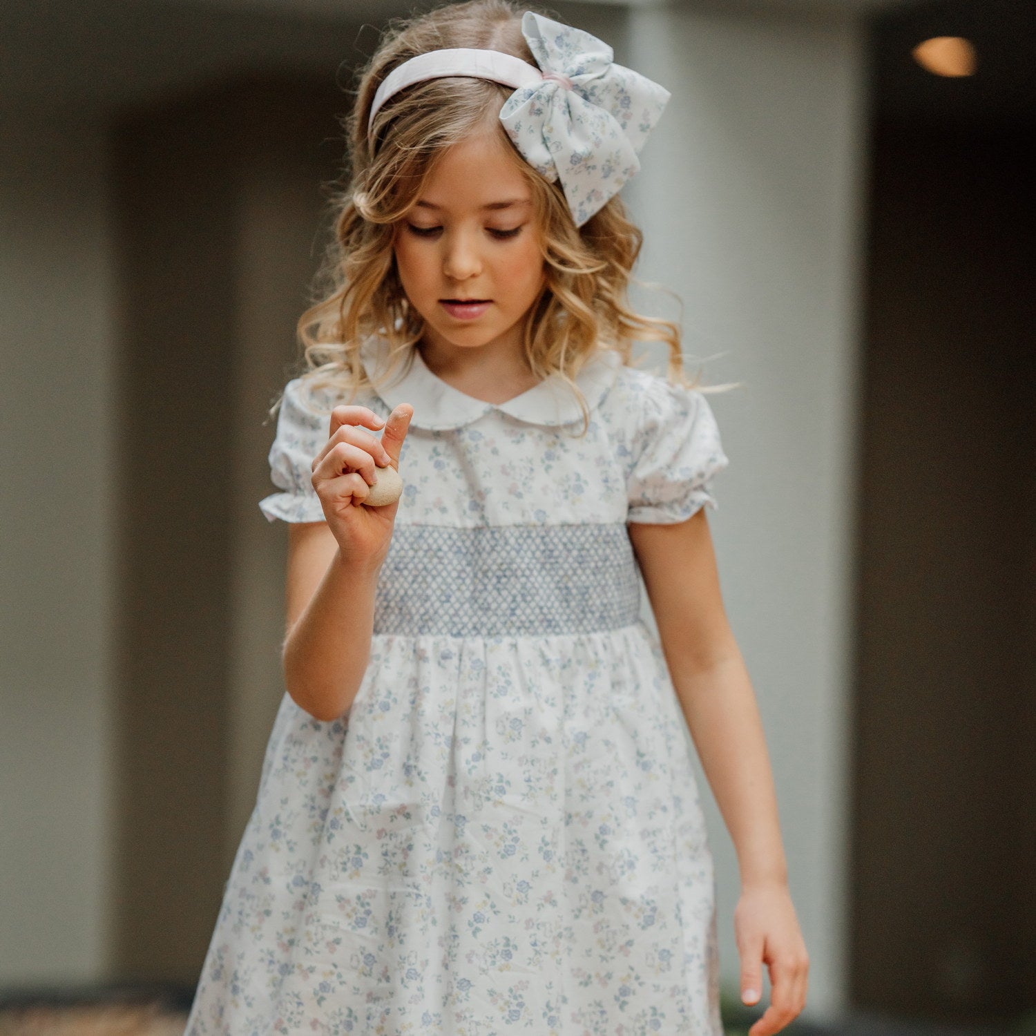 Girl White Bunnies Hand Smocked Dress