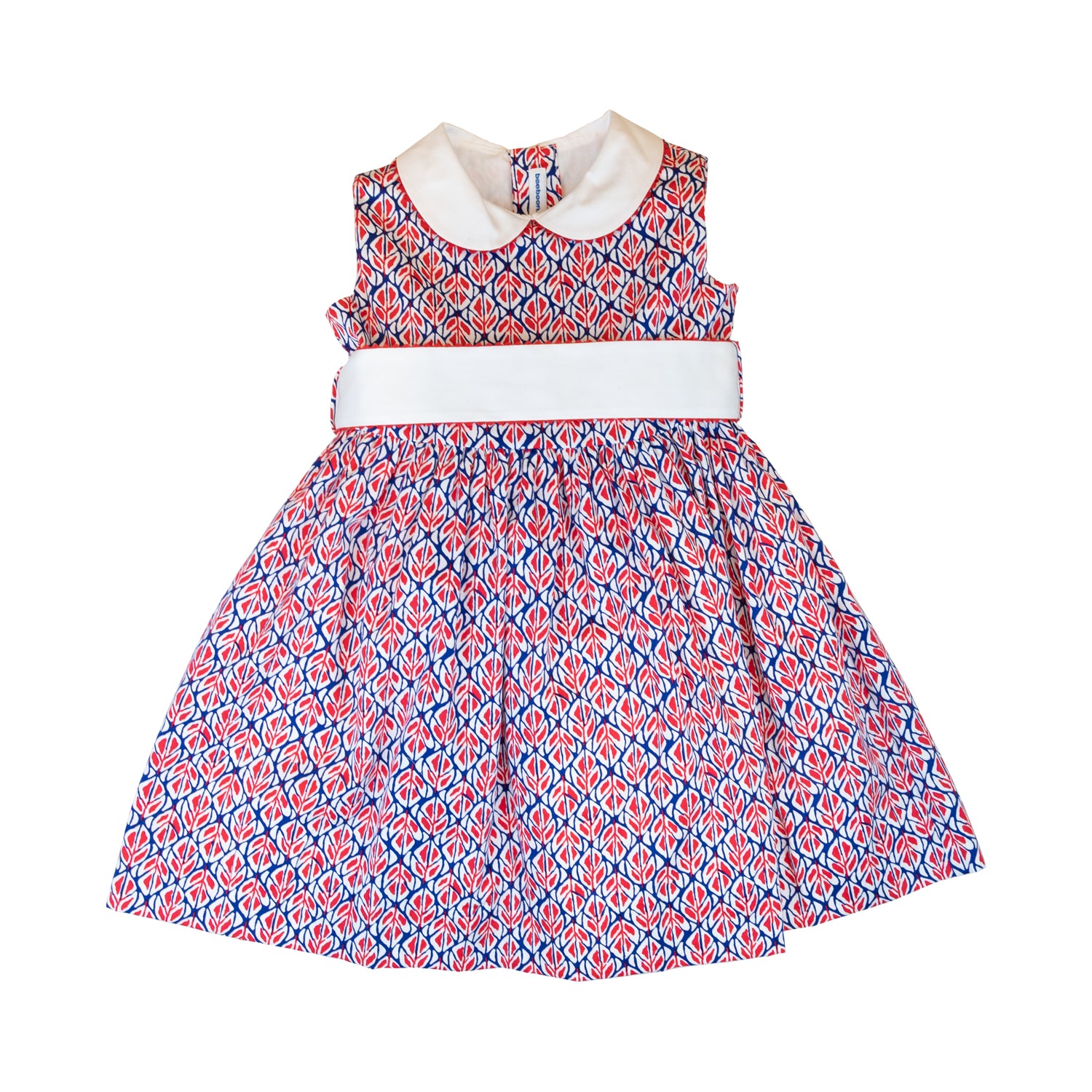 Girl Red & Navy Leaves Sleeveless Dress